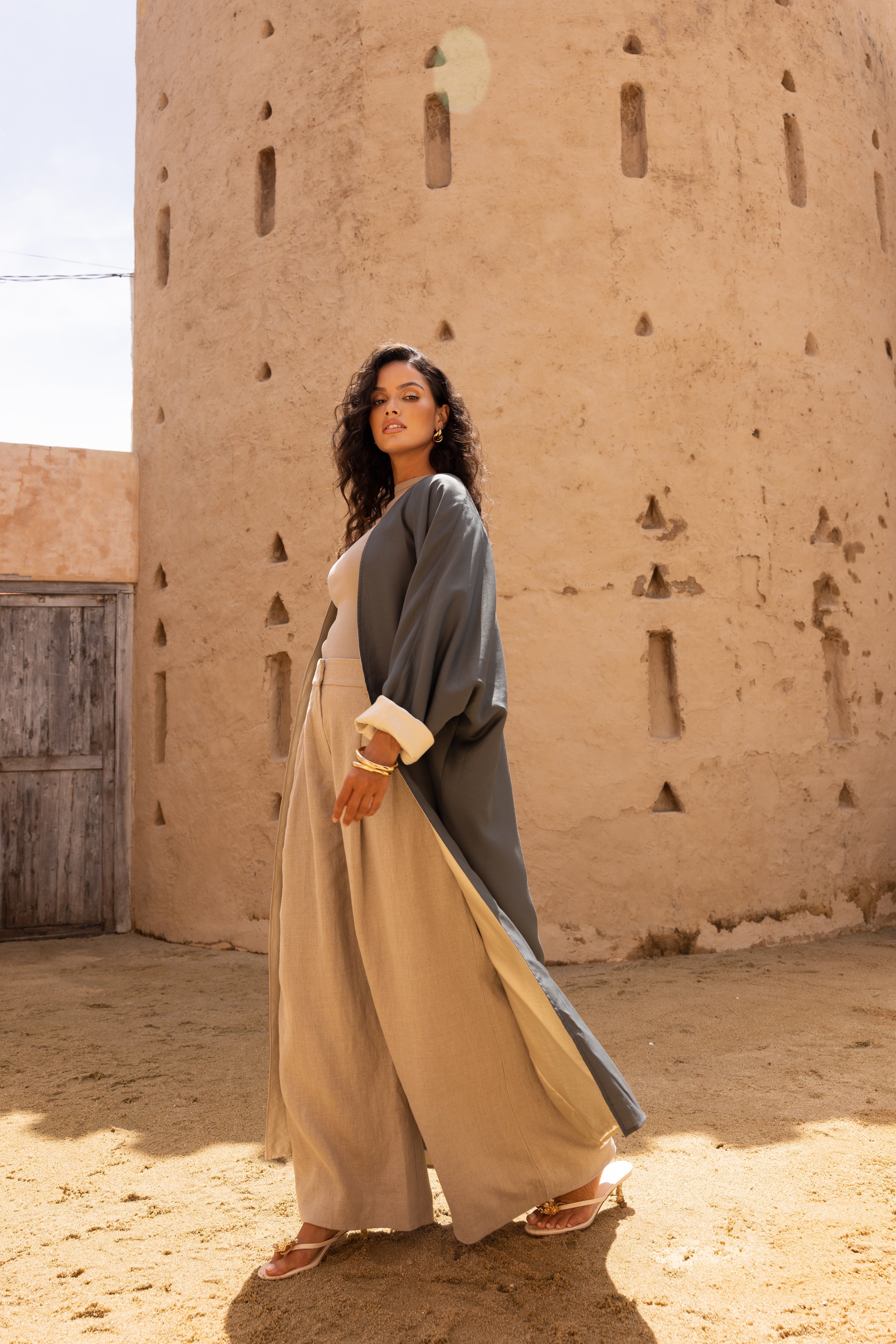 Two Tone Open Abaya - Teal Quartz