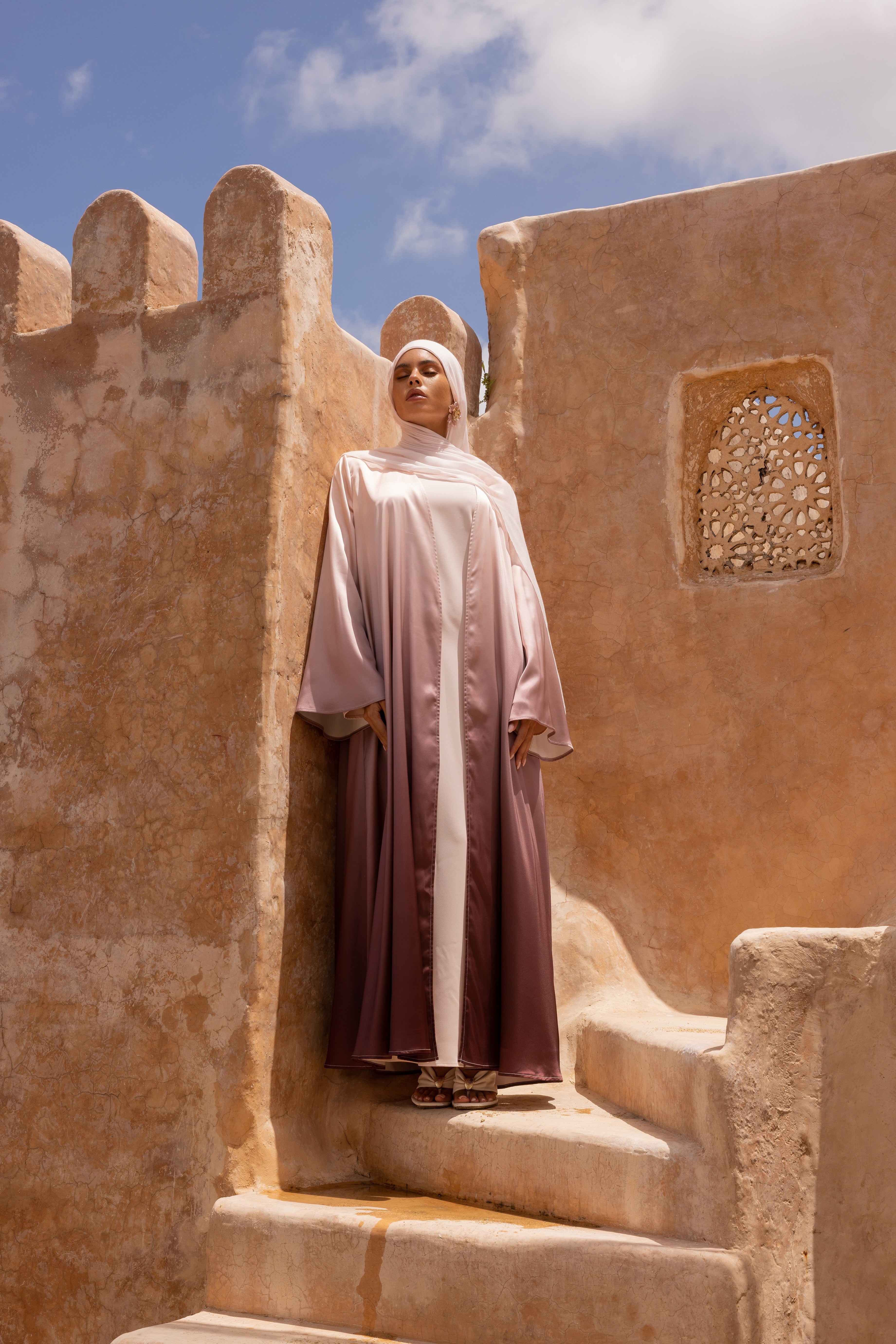 Ombre Open Abaya - Pink