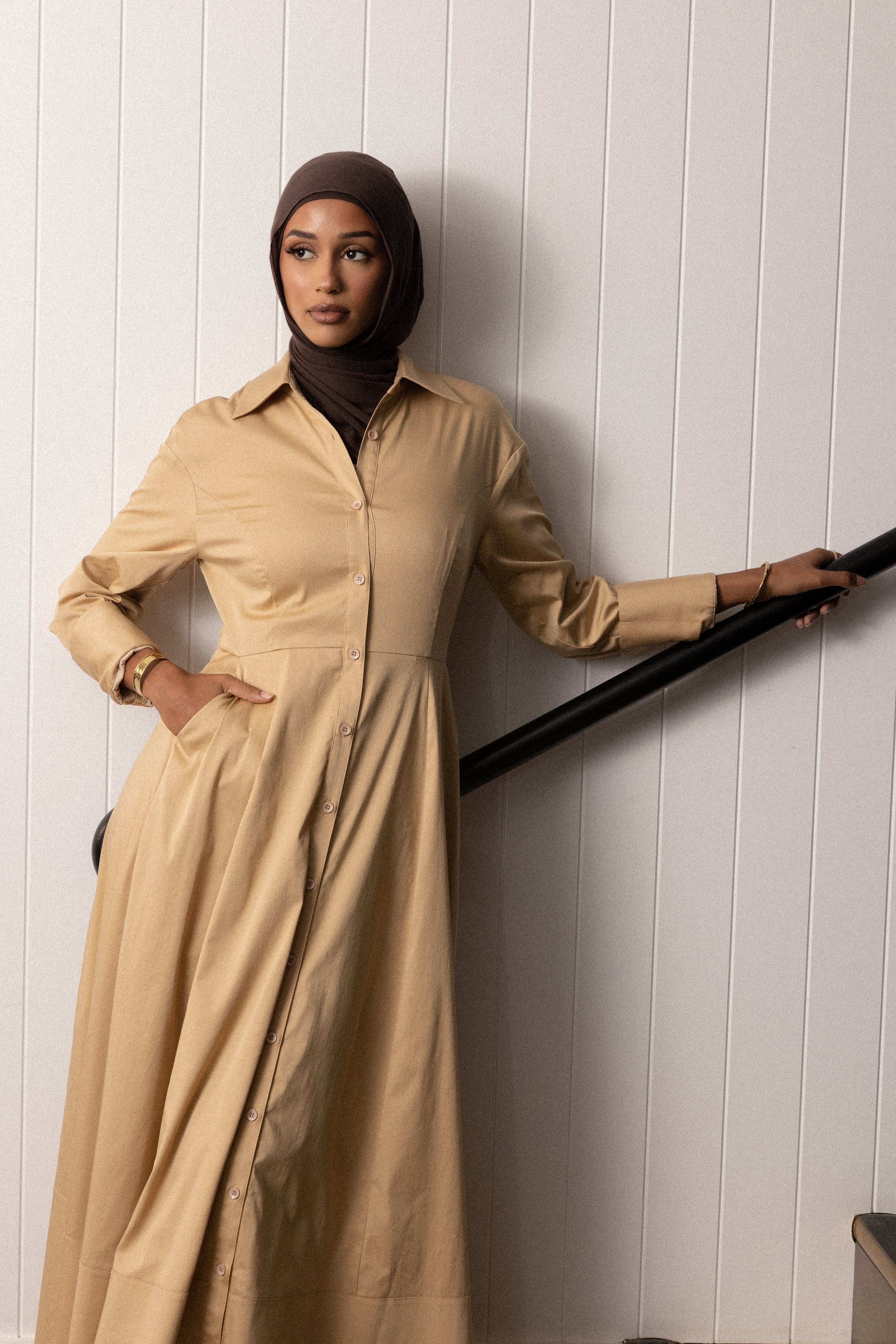 Aaliyah Cotton Shirt Dress - Camel