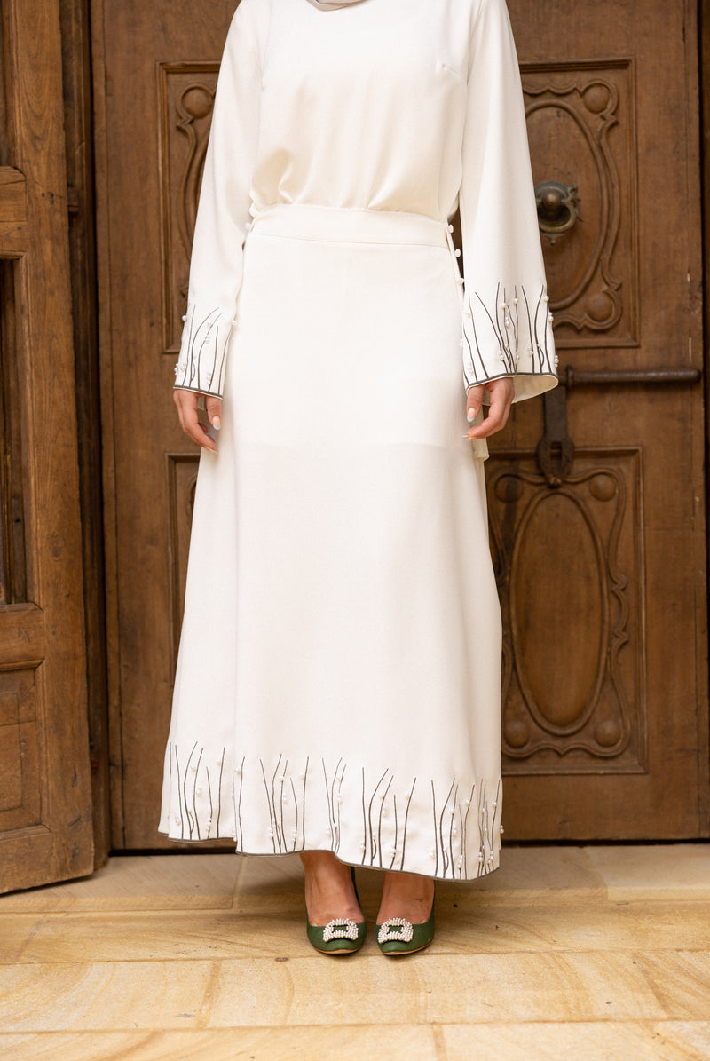The Royal Embroidered A-Line Skirt - White