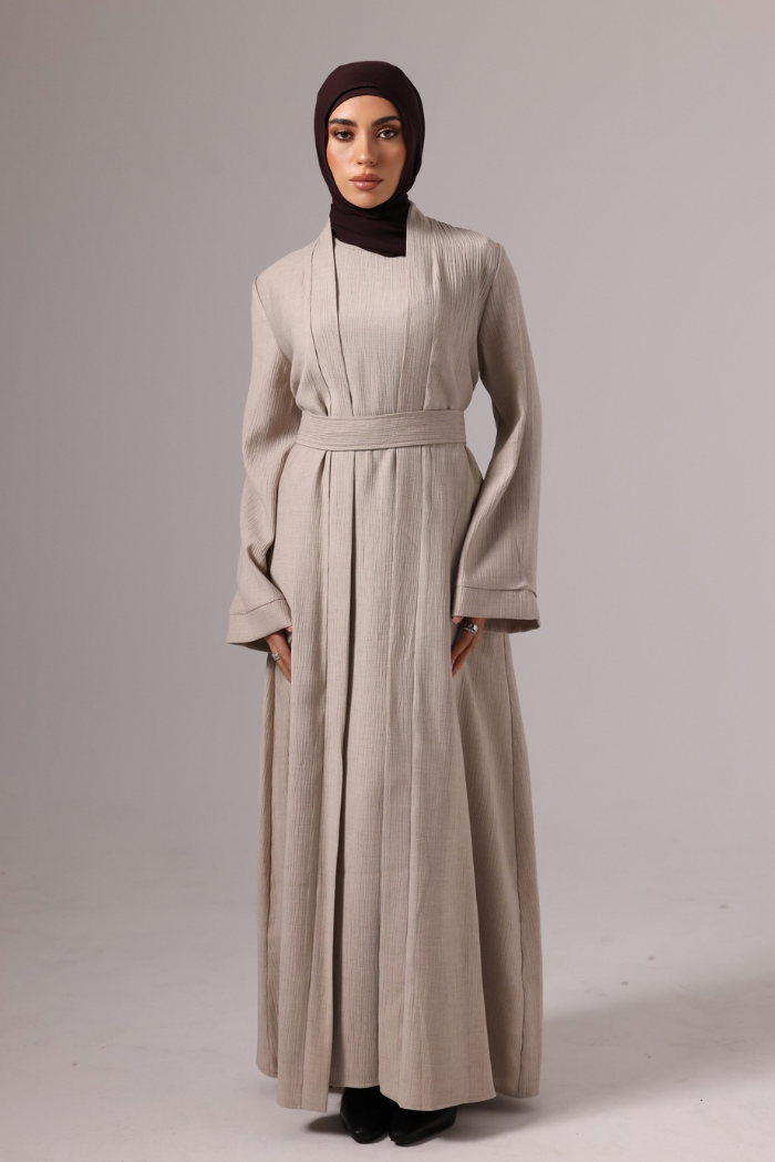 Leen Open Abaya Set - Taupe