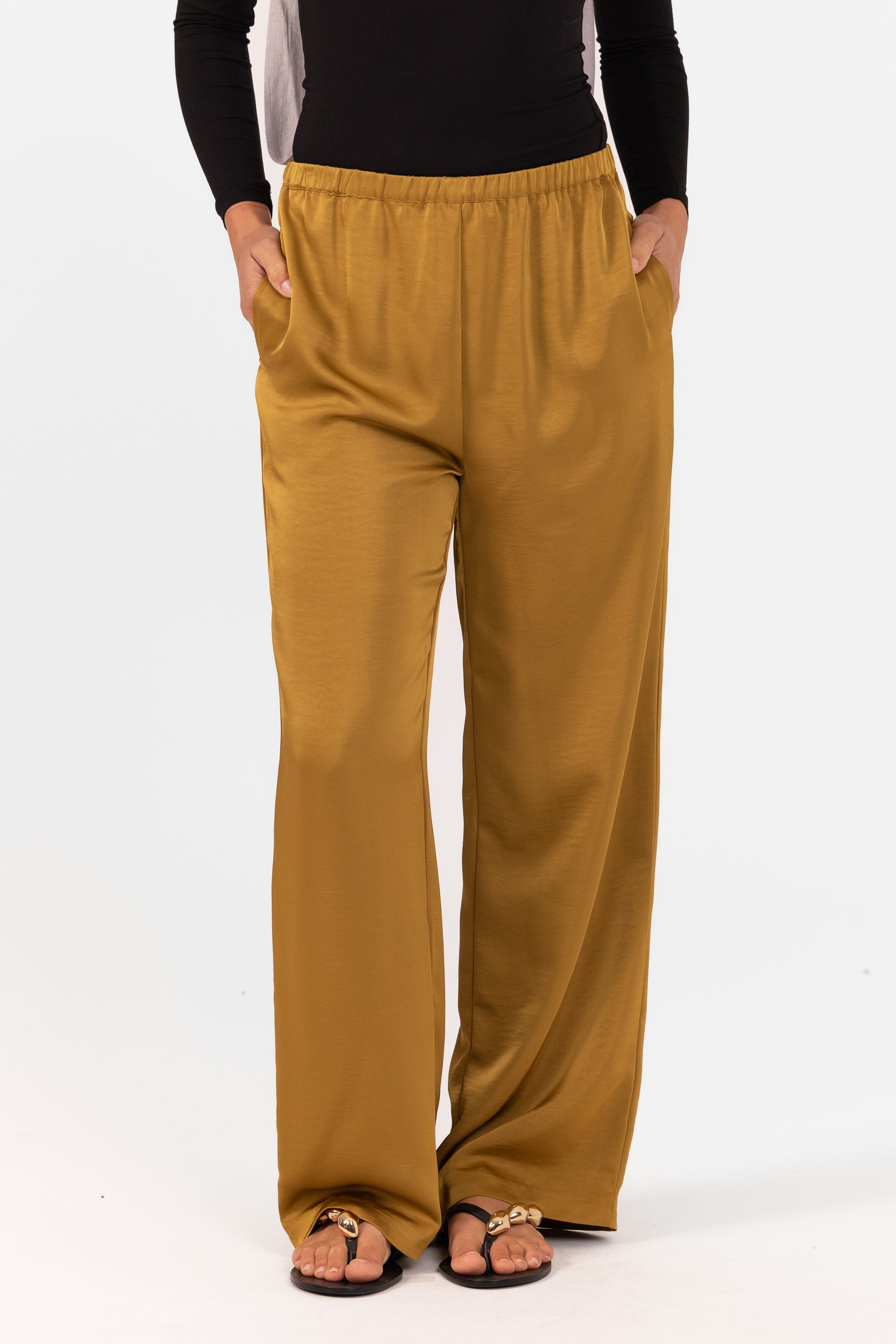 Saylor Satin Pants - Mustard
