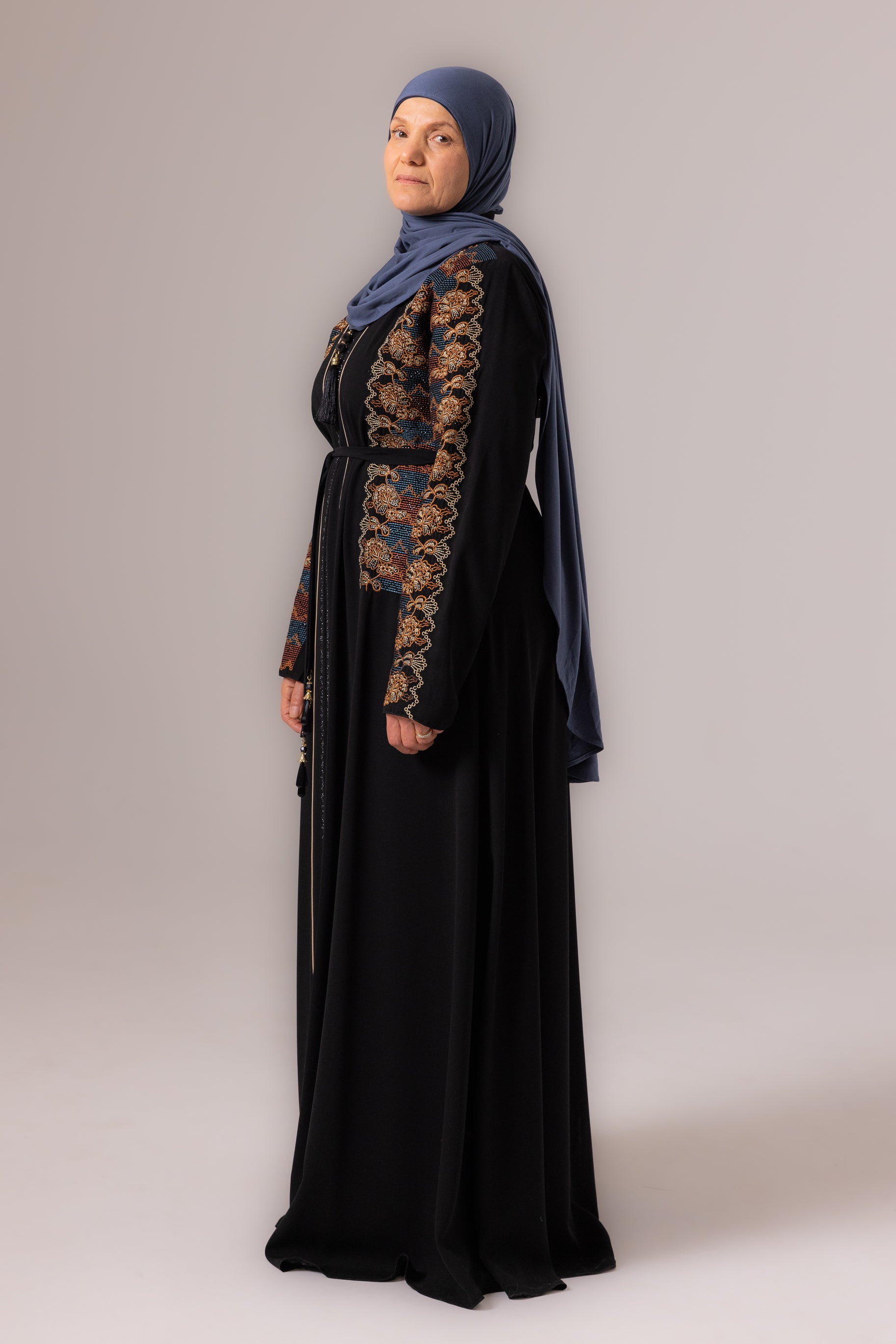 Ladies Abaya - Black & Amber