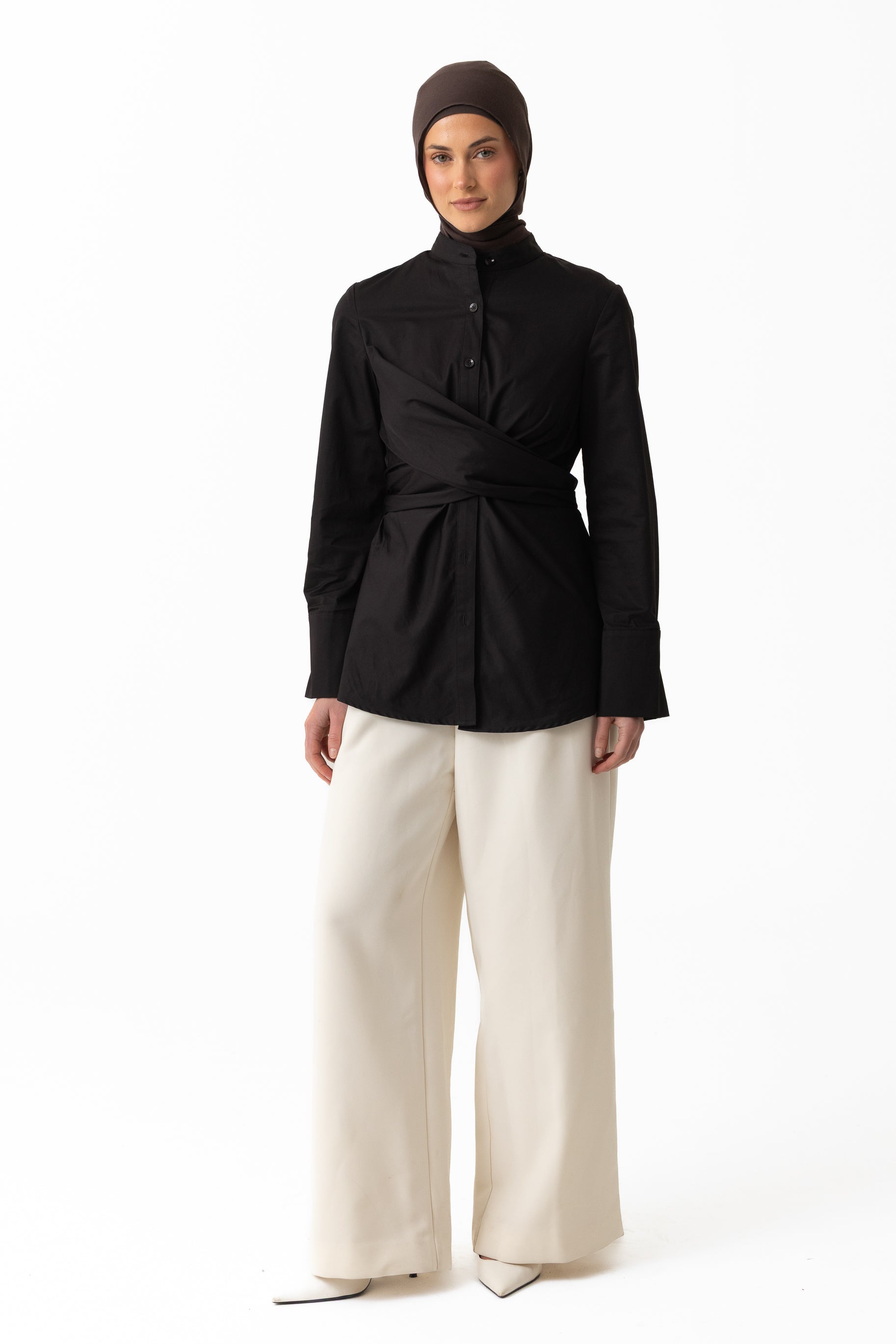 Crossover Cotton Shirt - Black