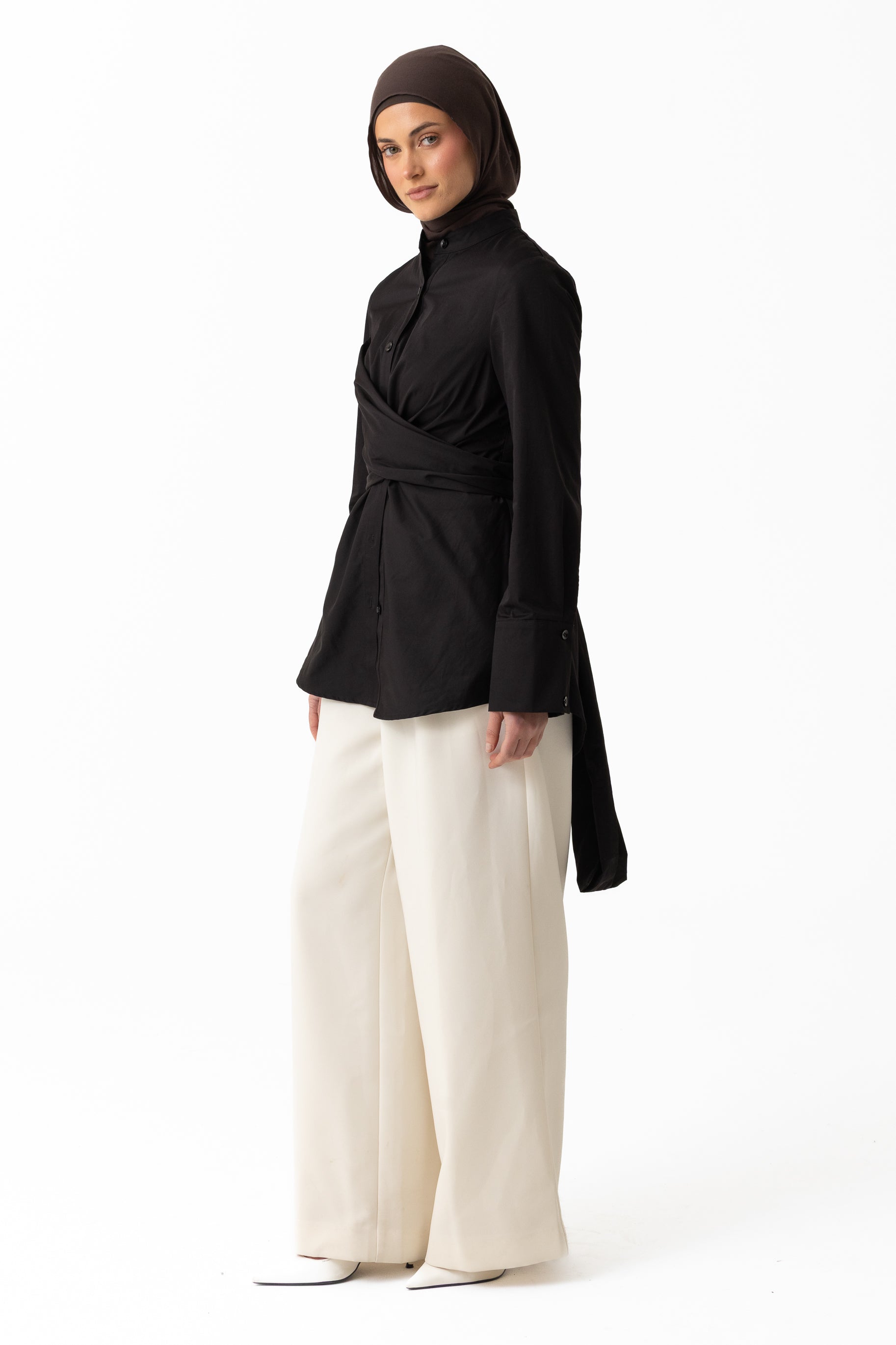 Crossover Cotton Shirt - Black