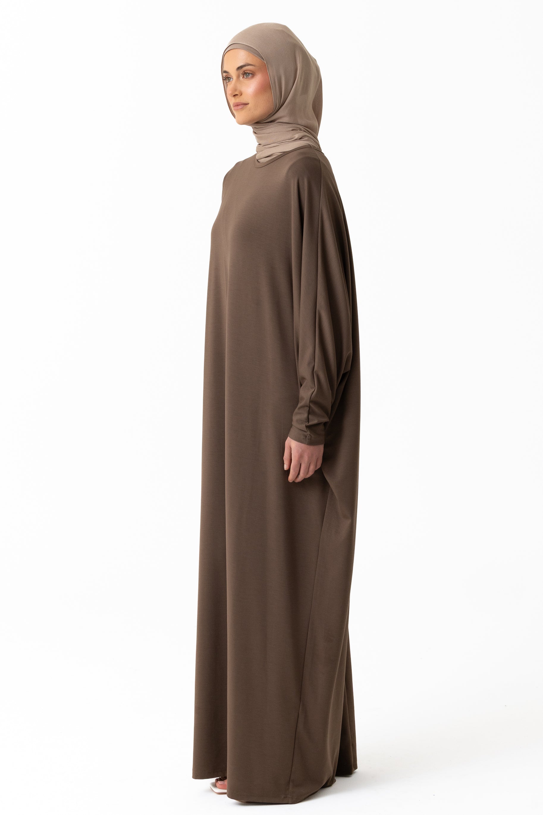 Jersey Batwing Abaya - Truffle