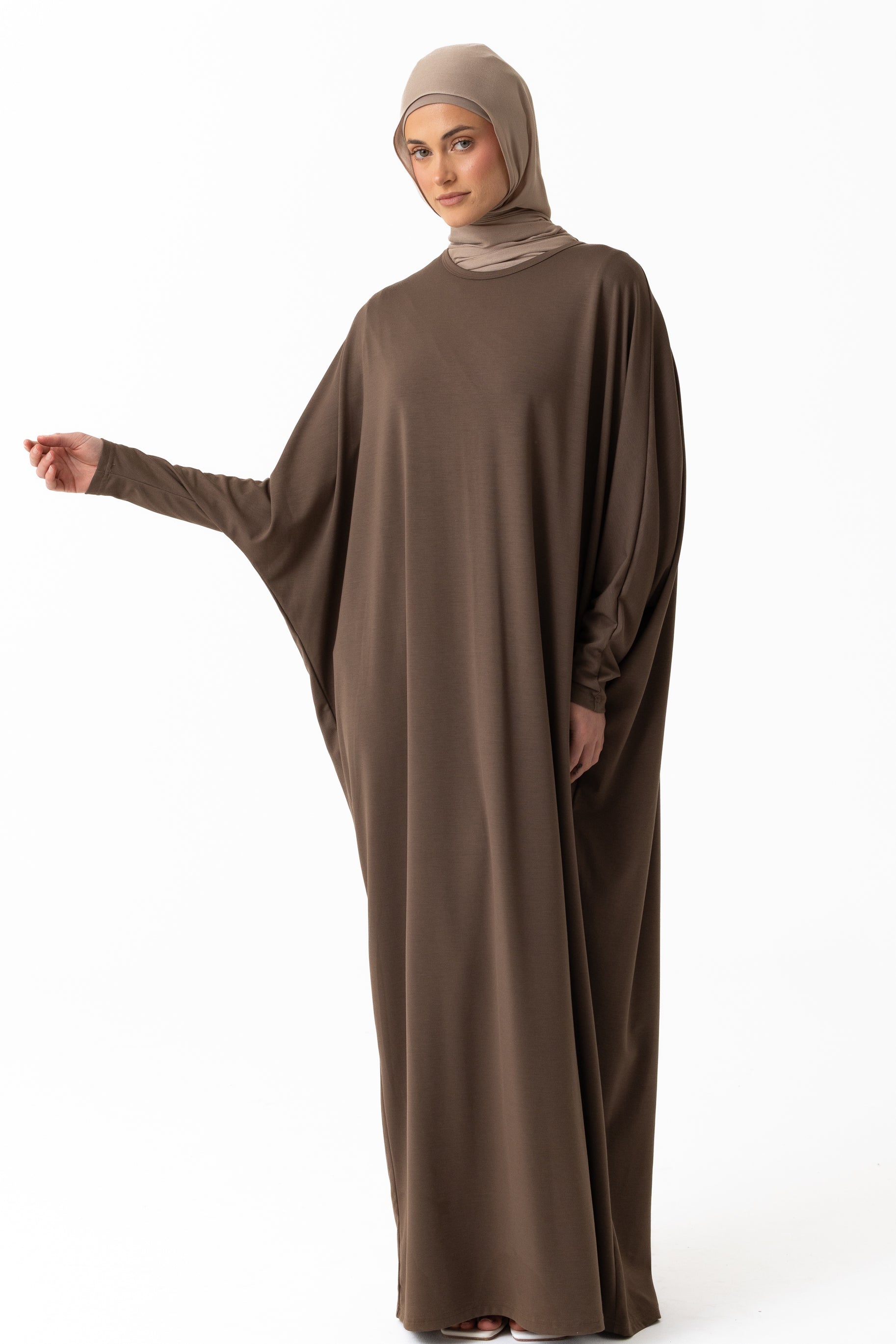 Jersey Batwing Abaya - Truffle