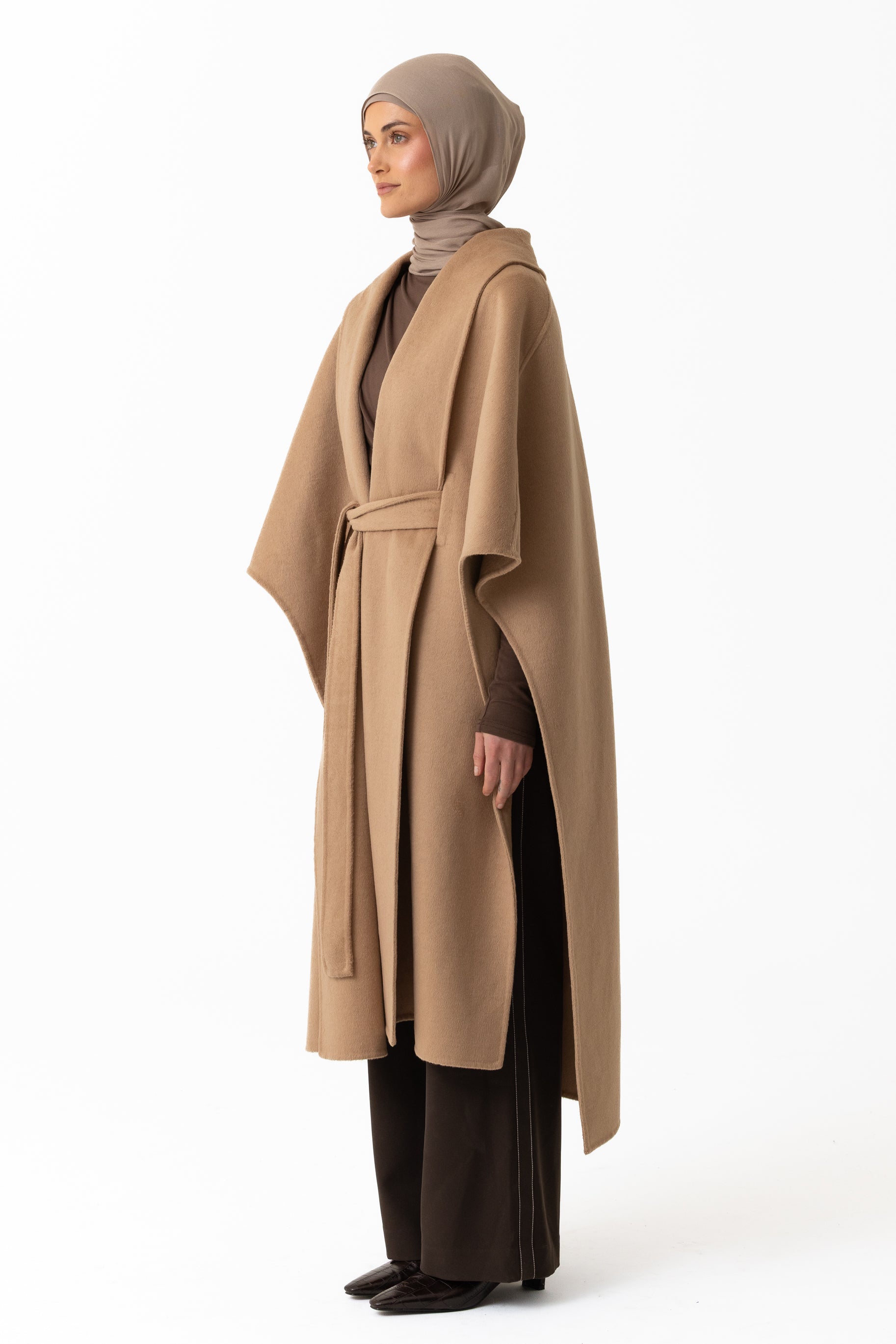Wool Belted Poncho - Camel