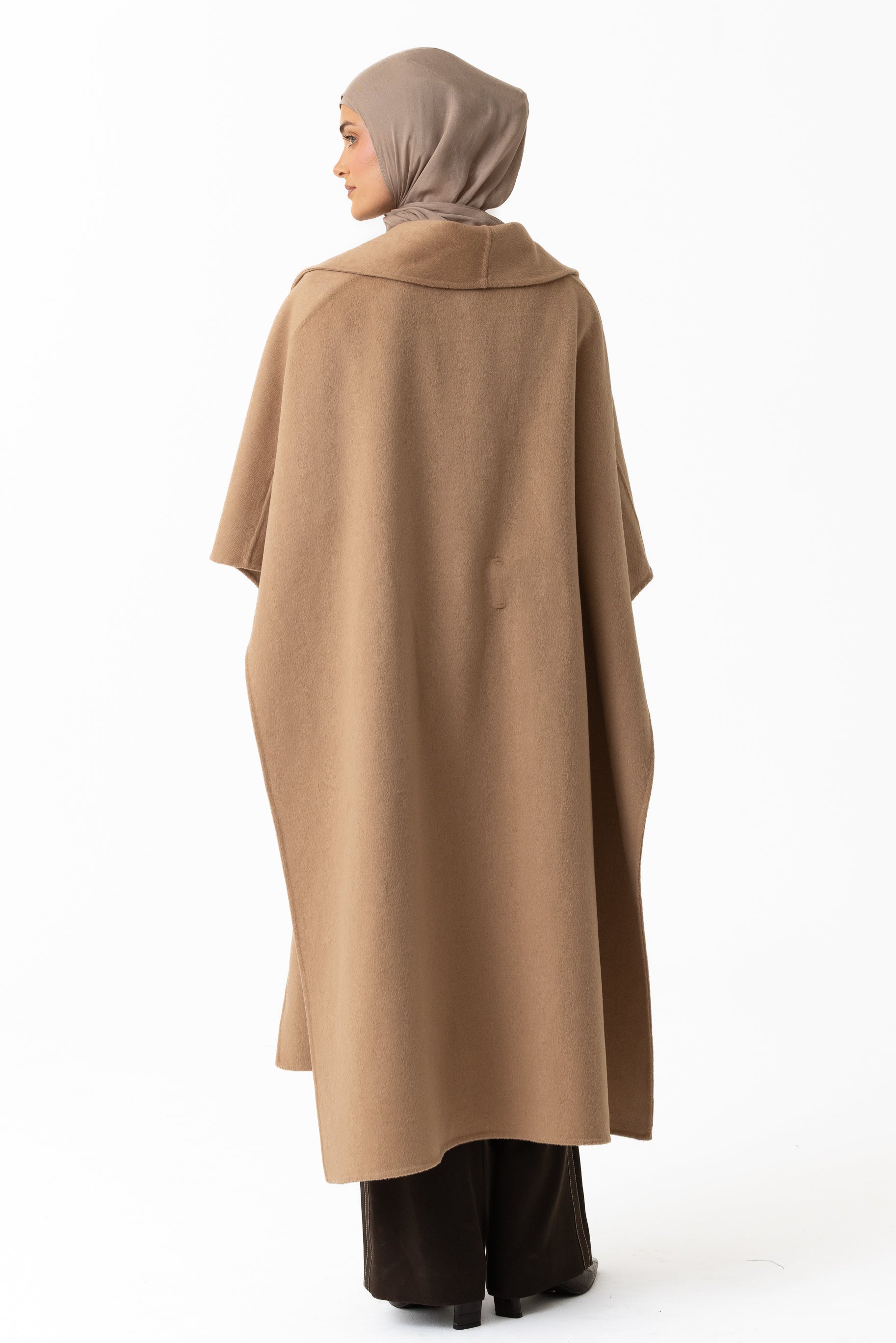 Wool Belted Poncho - Camel
