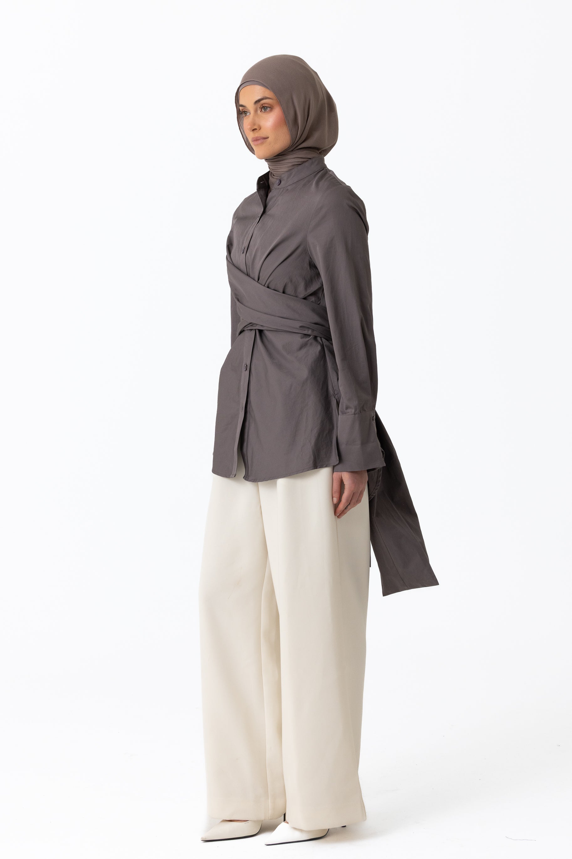 Crossover Cotton Shirt - Graphite