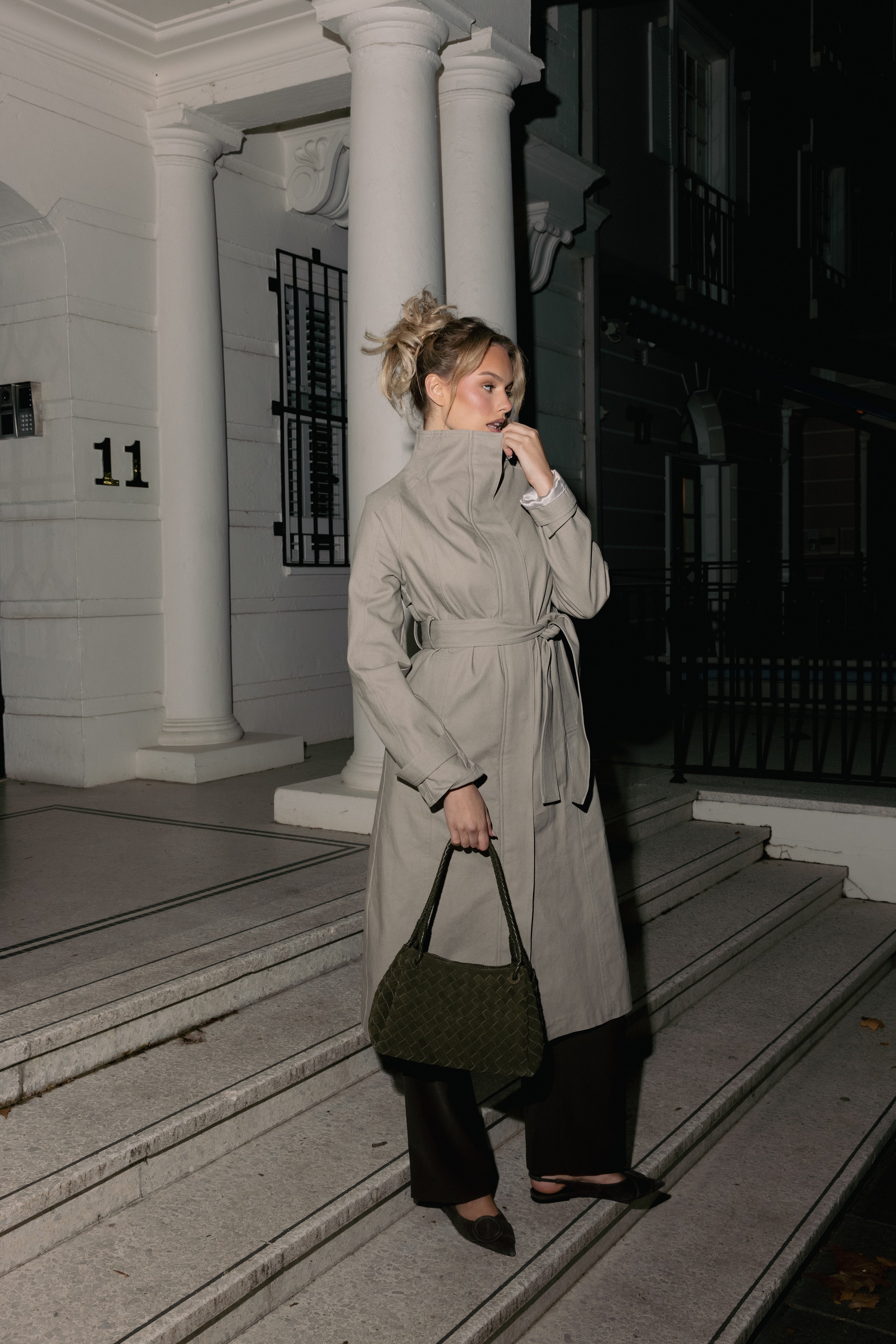 Canvas Trench Coat - Evergreen Fog