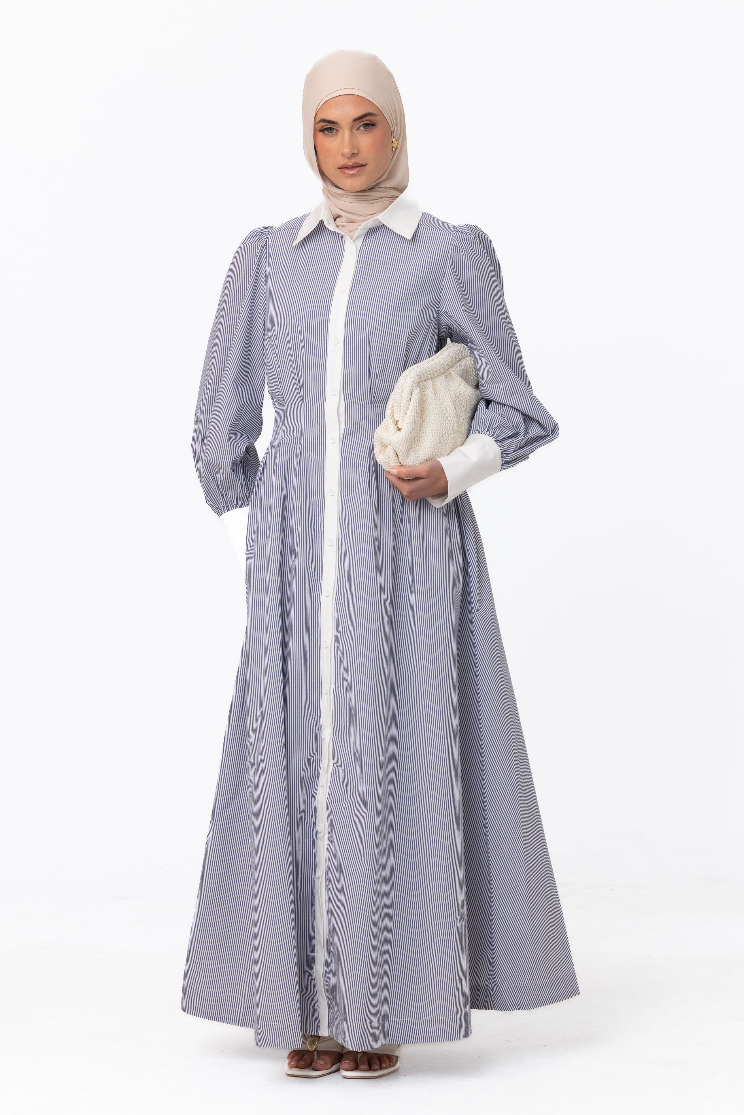 Stripe Button Up Dress - Ocean Blue