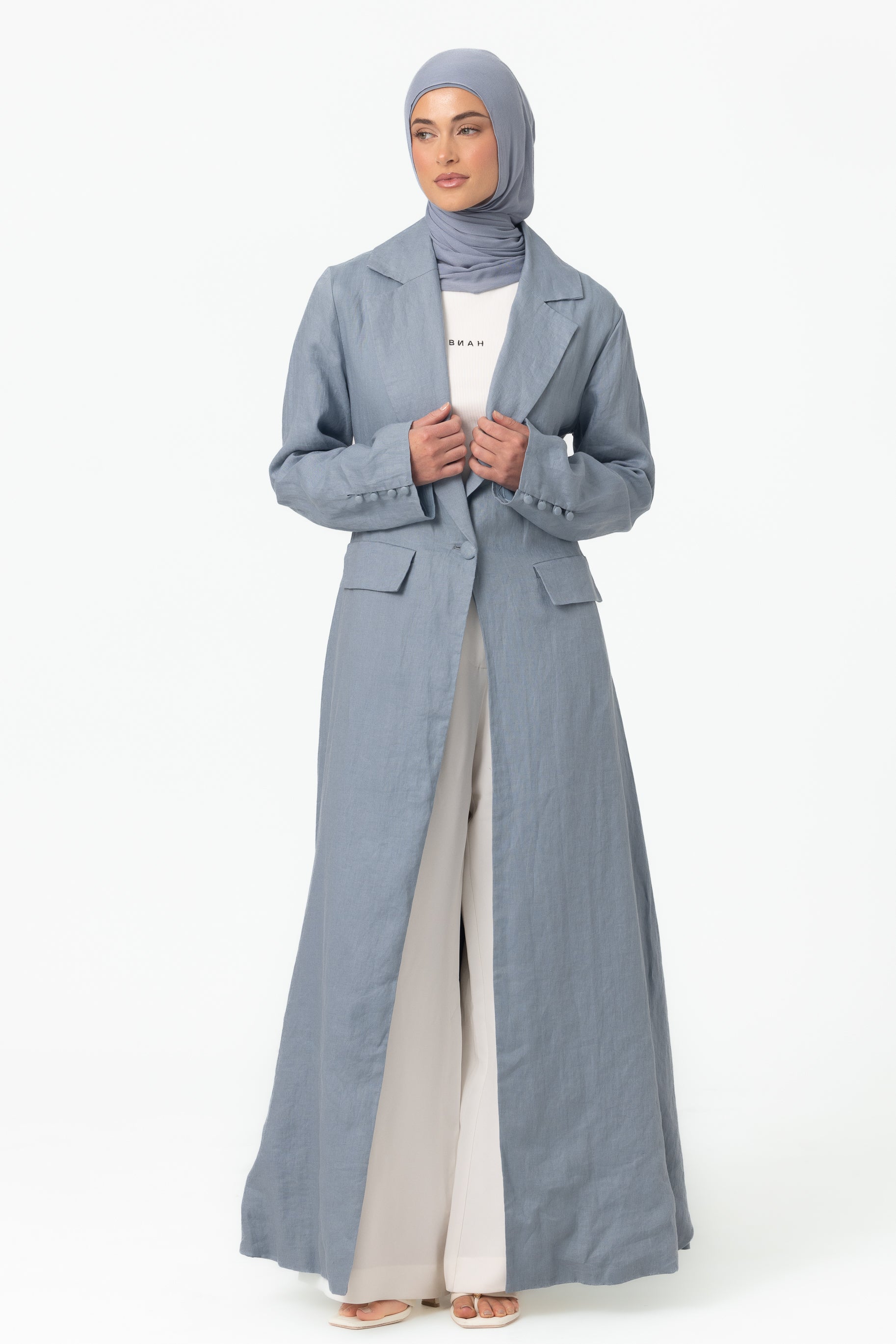 Tailored Open Abaya - Blue