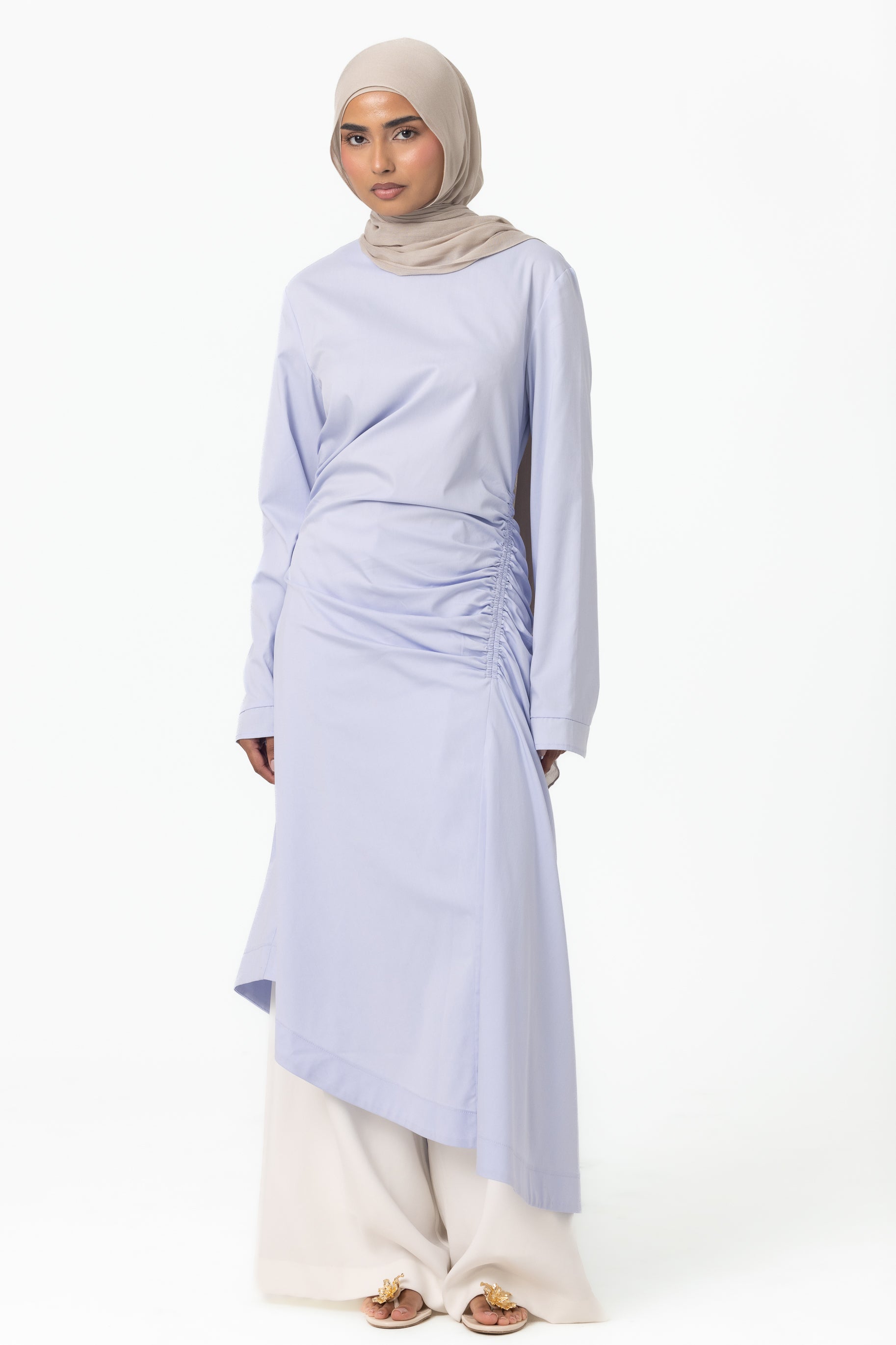 Ruched Asymmetric Tunic - Periwinkle