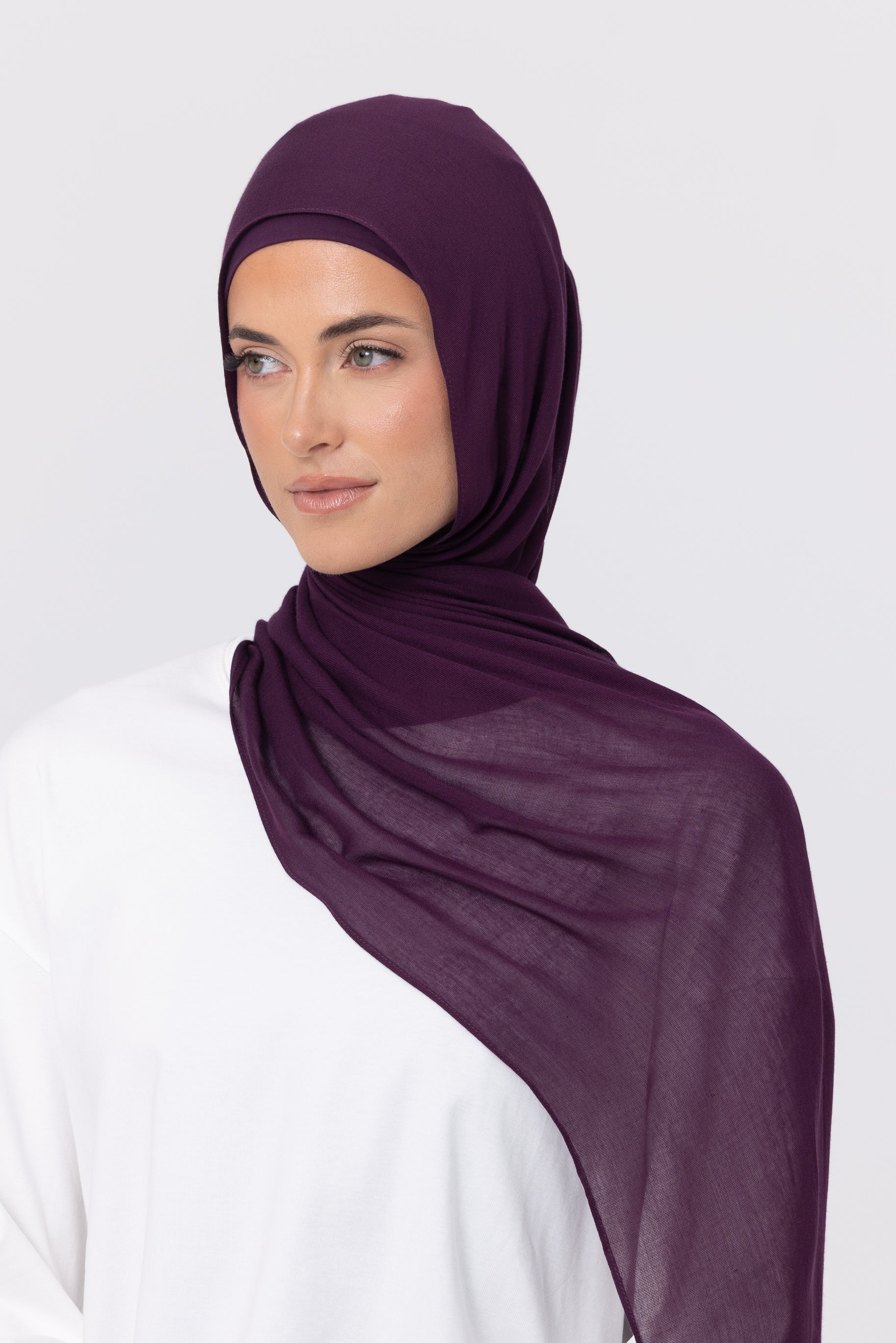 Single Stitched Modal Hijab Set - Eggplant