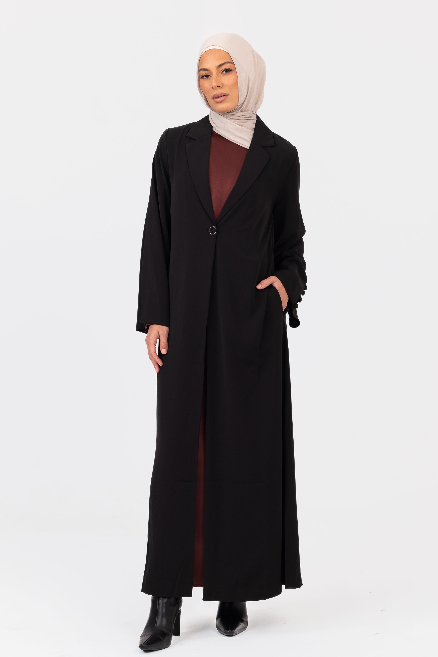 Lunar Tailored Open Abaya - Black