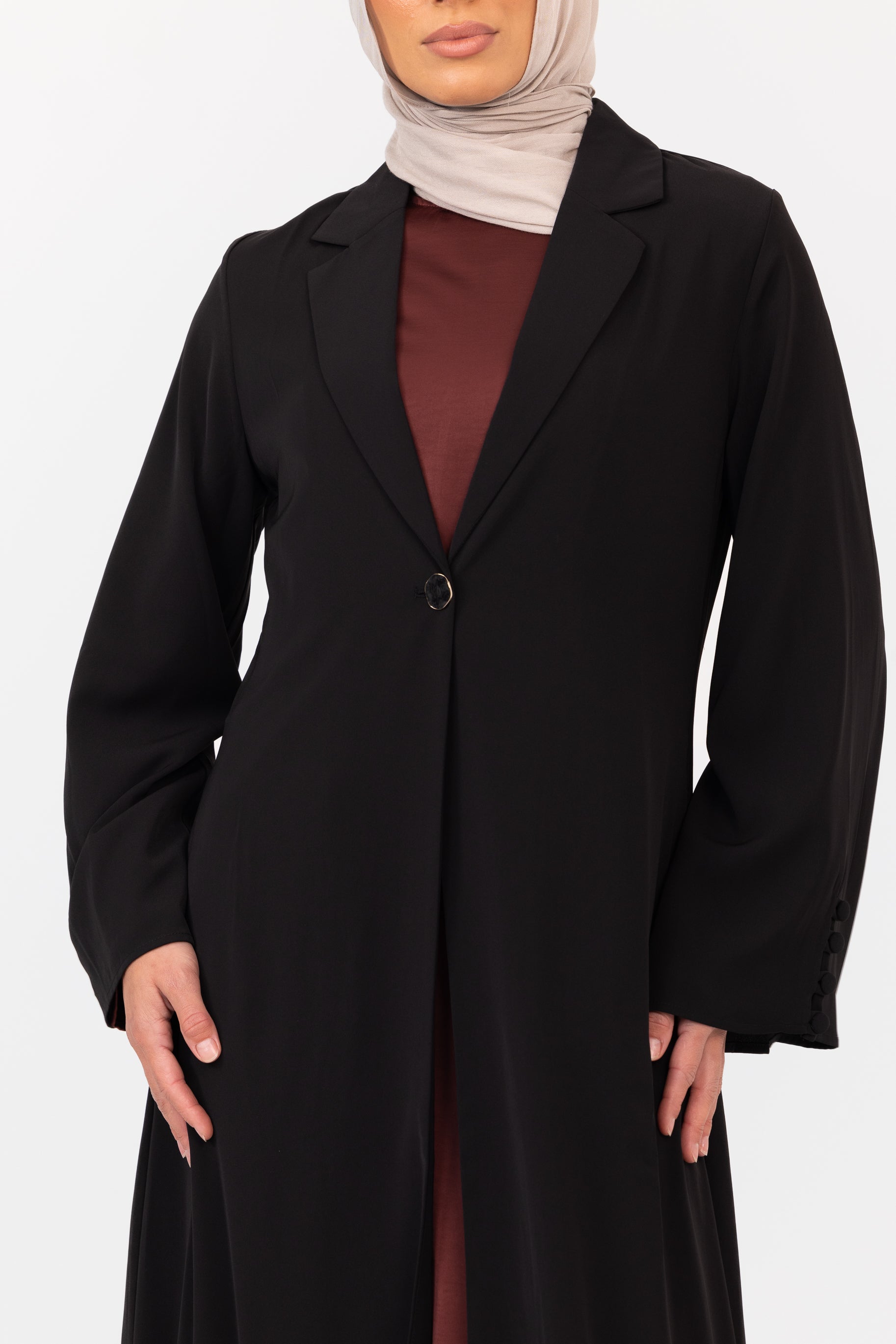 Lunar Tailored Open Abaya - Black