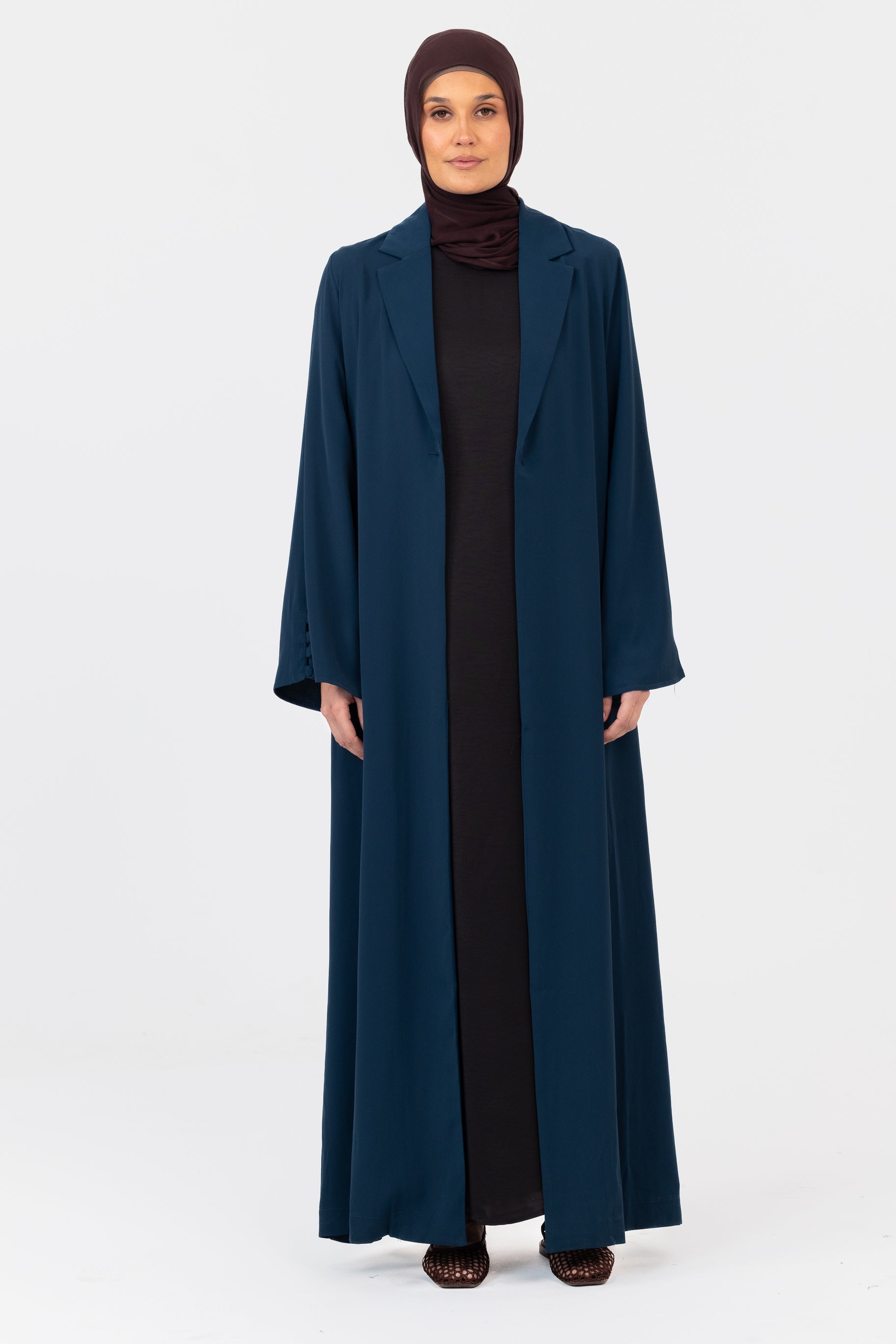 Lunar Tailored Open Abaya - Deep Teal