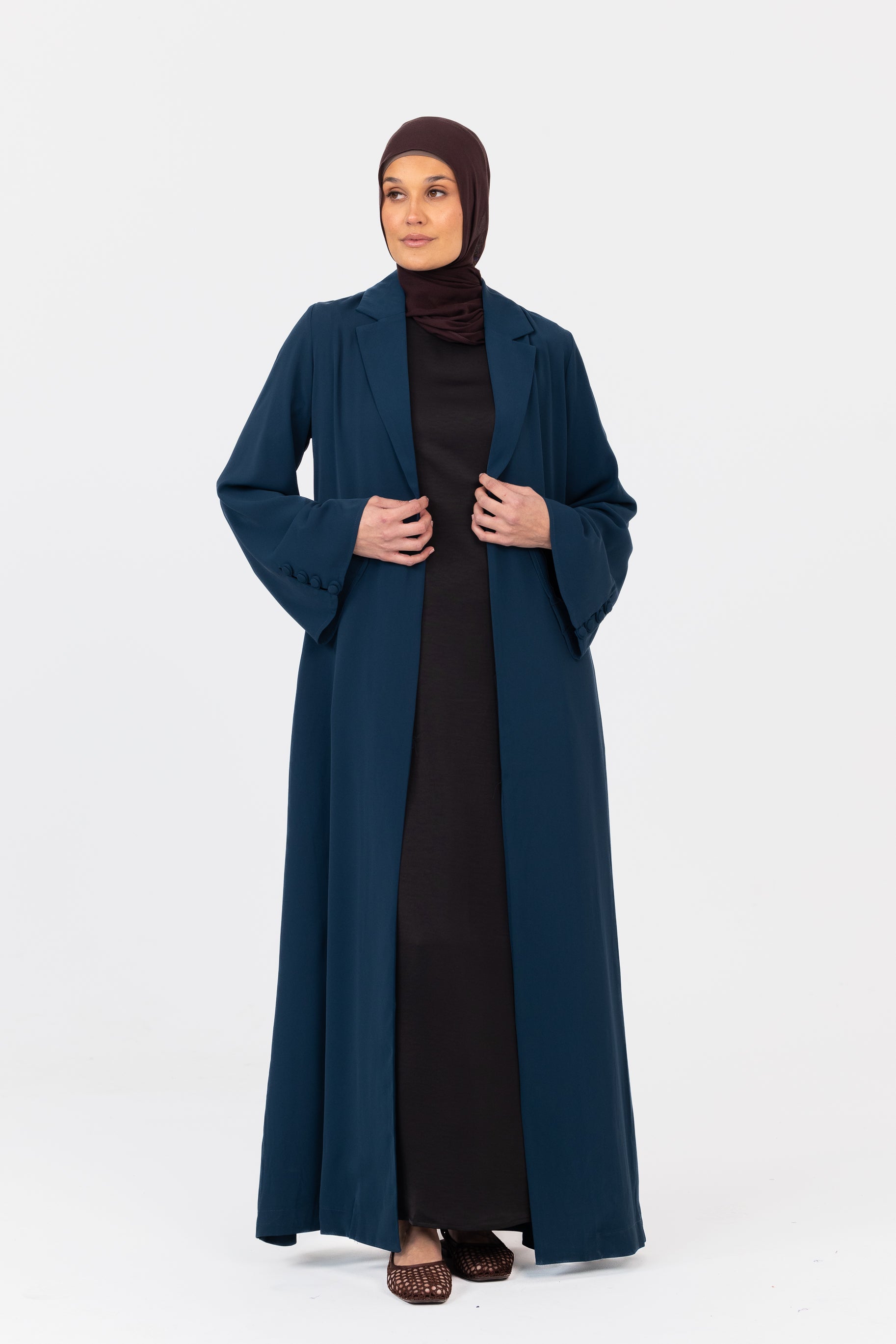 Lunar Tailored Open Abaya - Deep Teal