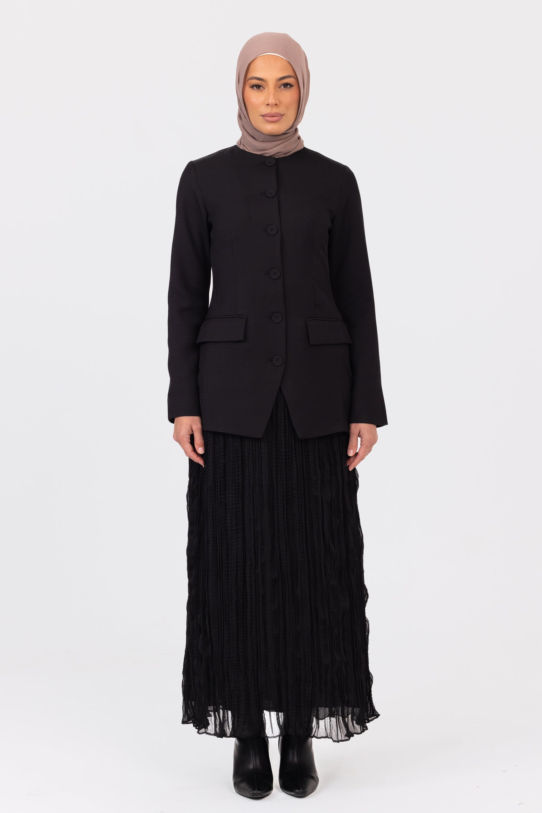 Lunar Tailored Dress with Pleat Skirt - Black