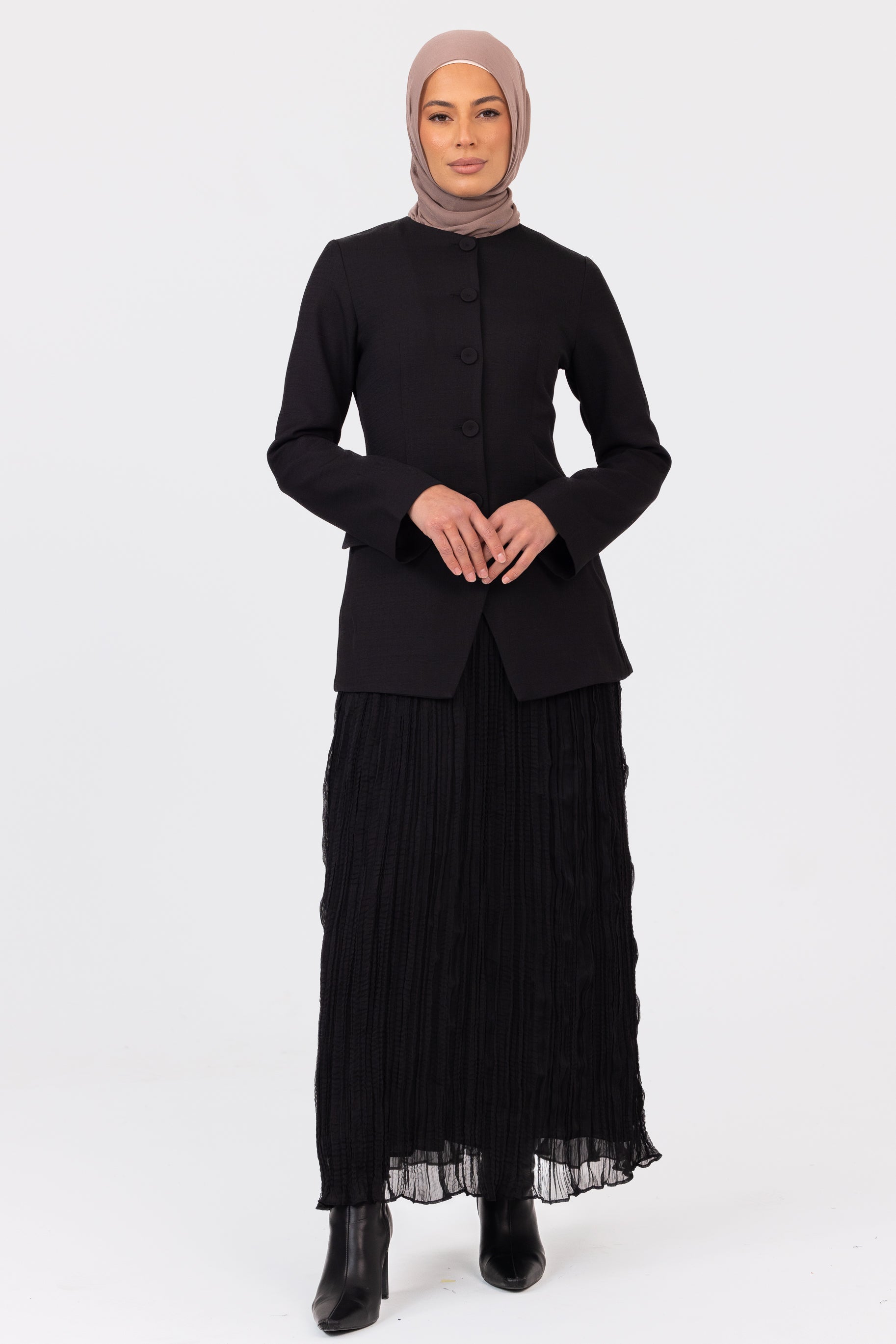Lunar Tailored Dress with Pleat Skirt - Black