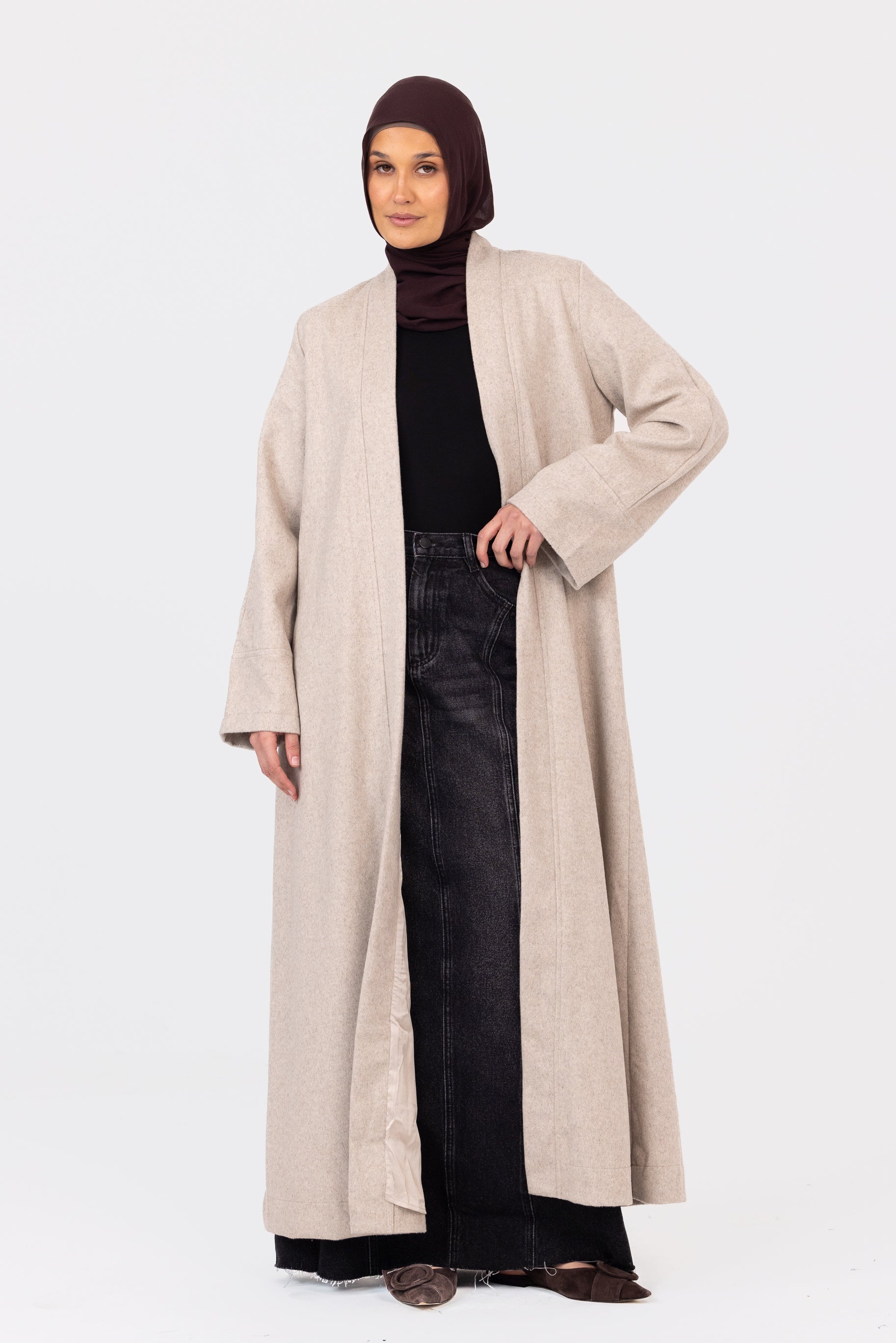 Willow Wool Open Abaya -  Storm Grey