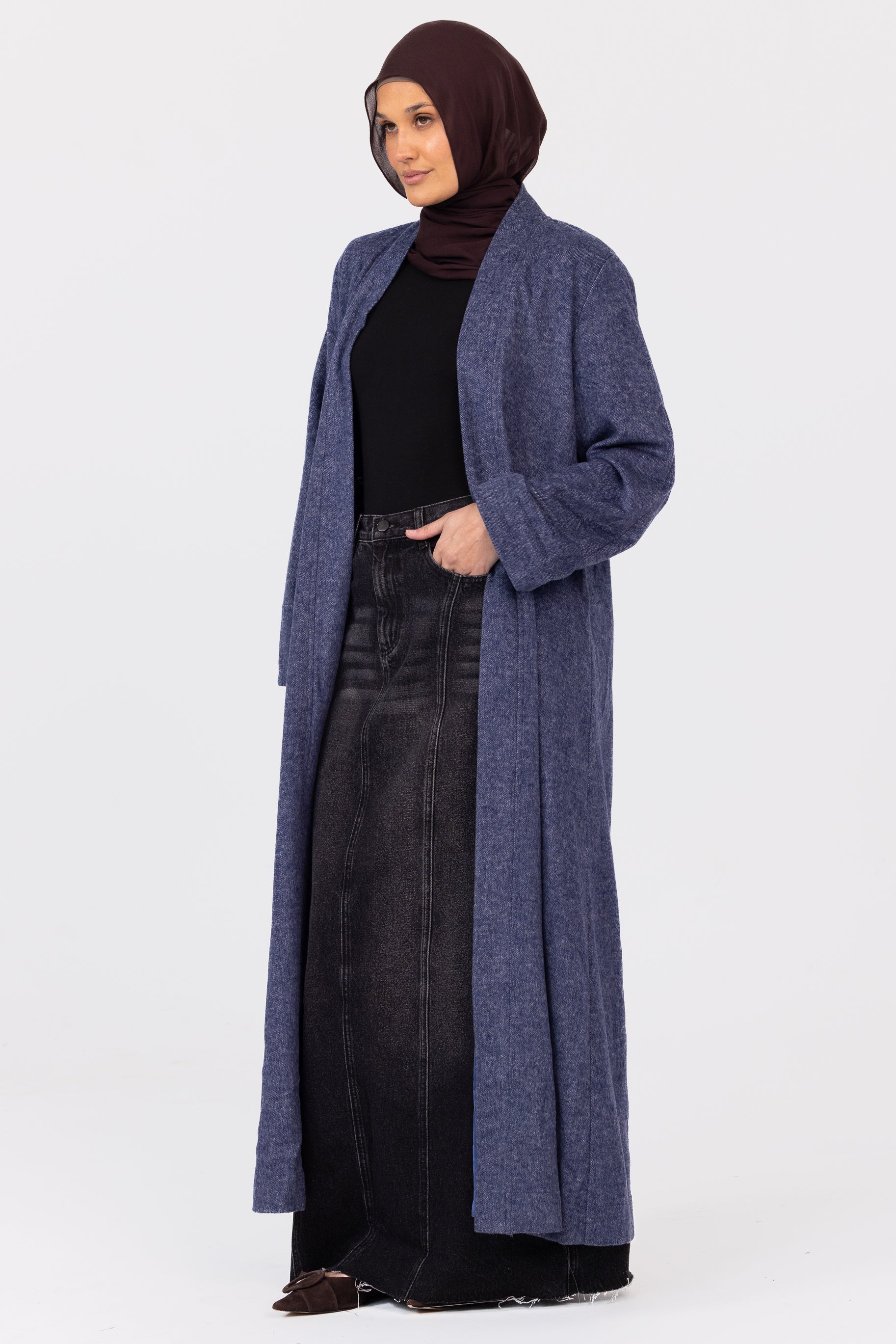 Willow Wool Open Abaya - Indigo