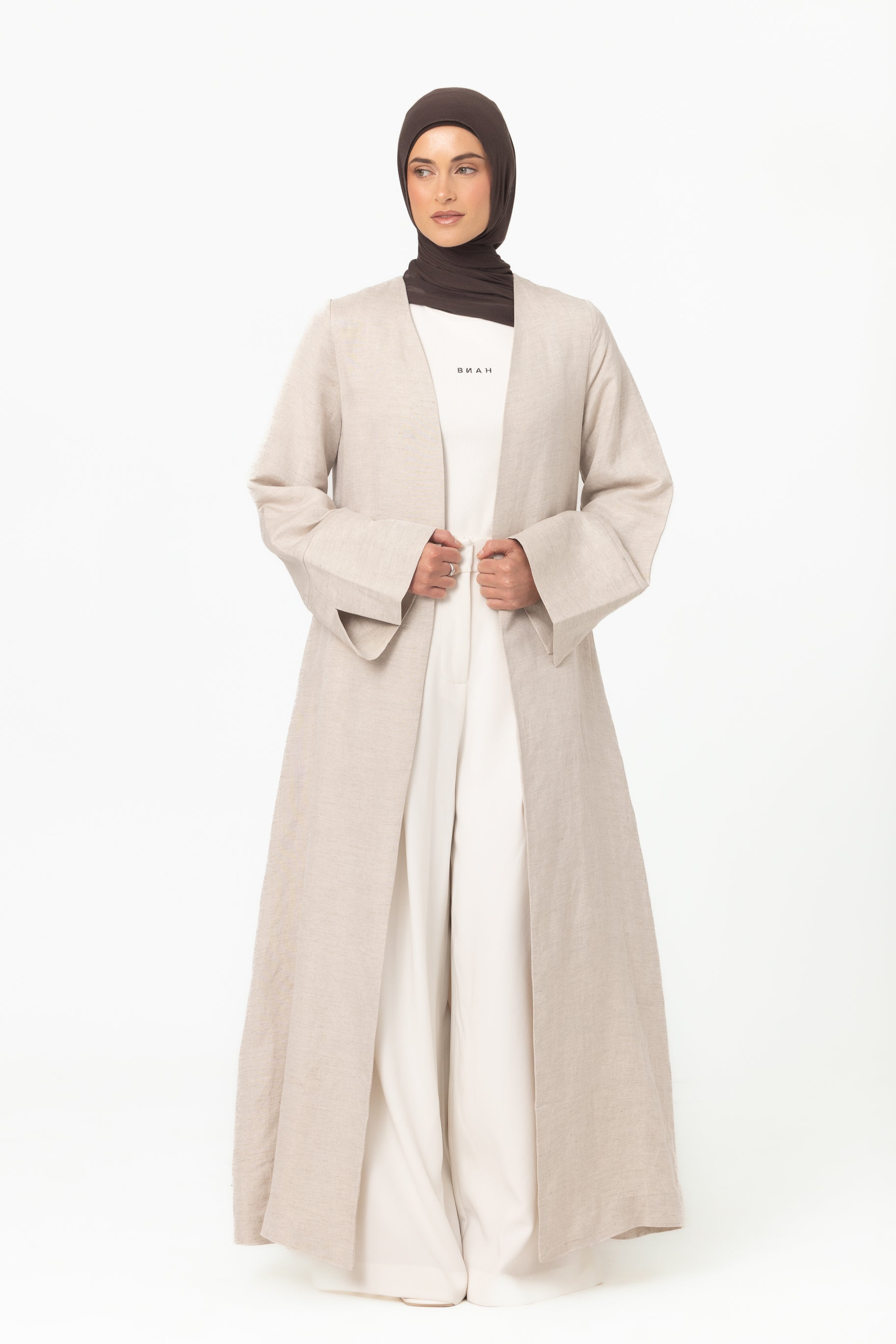 Naila Open Abaya - Natural