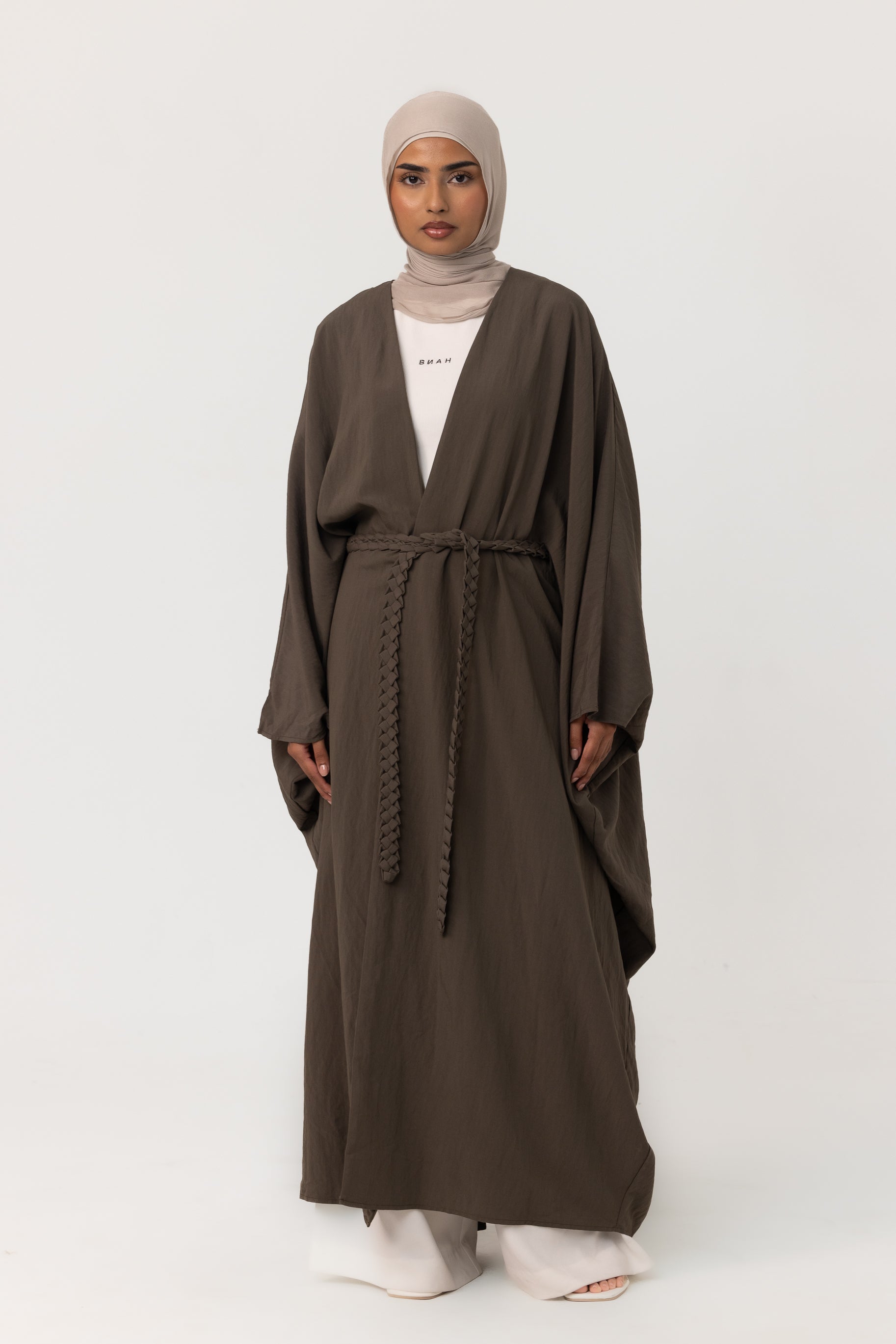 Noor Batwing Open Abaya - Cedar