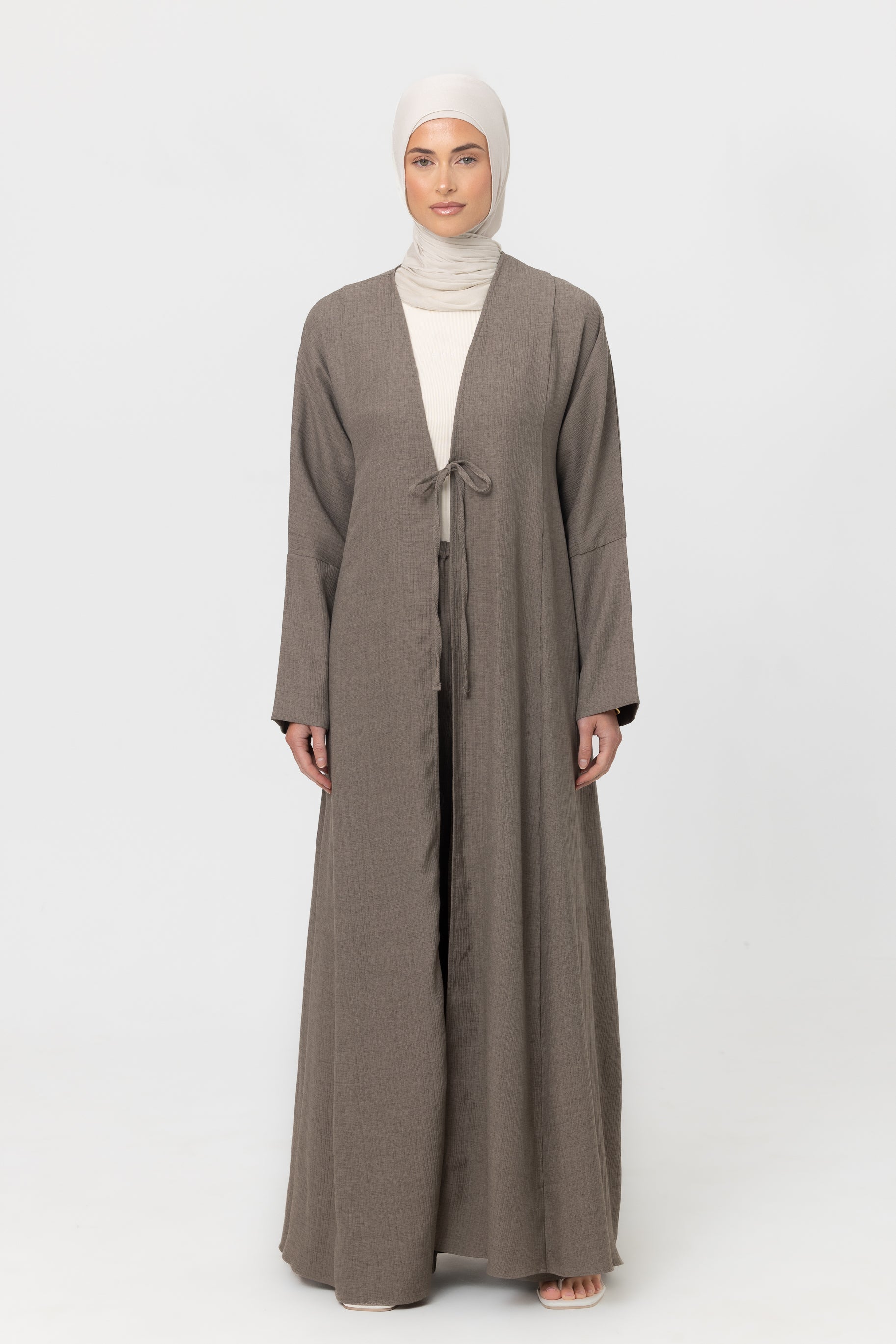 Yara Crinkle Tie Up Abaya - Truffle