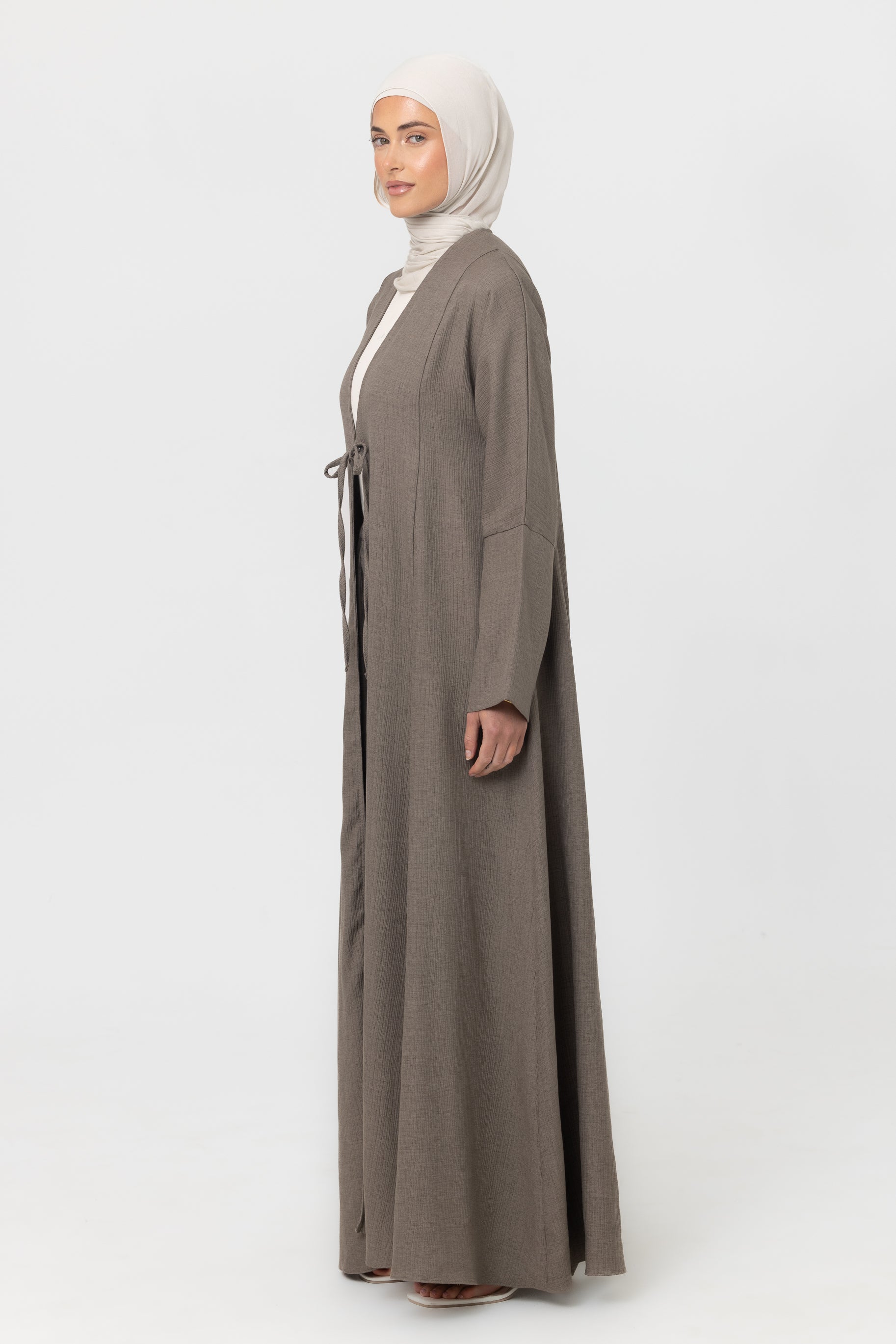Yara Crinkle Tie Up Abaya - Truffle