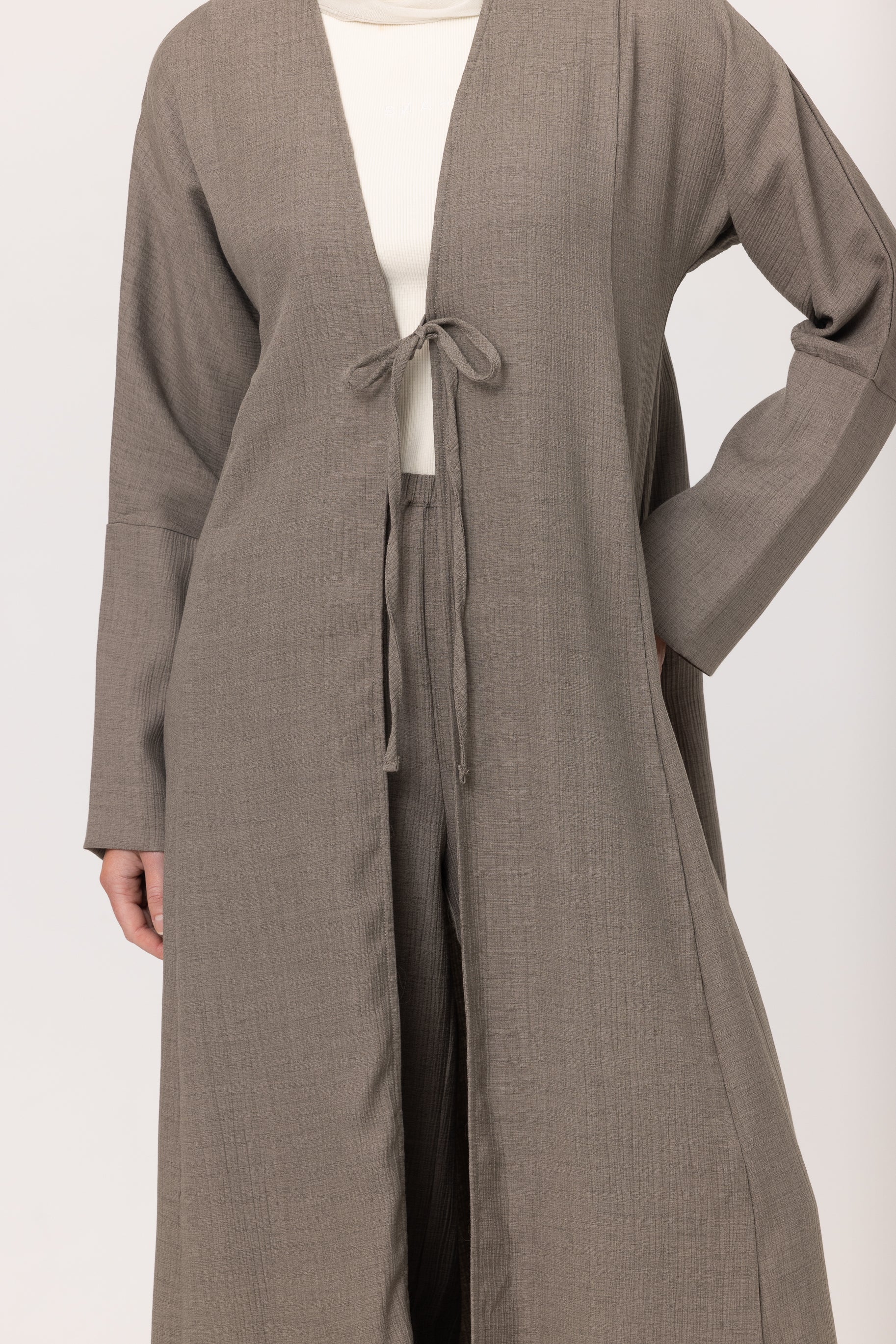 Yara Crinkle Tie Up Abaya - Truffle
