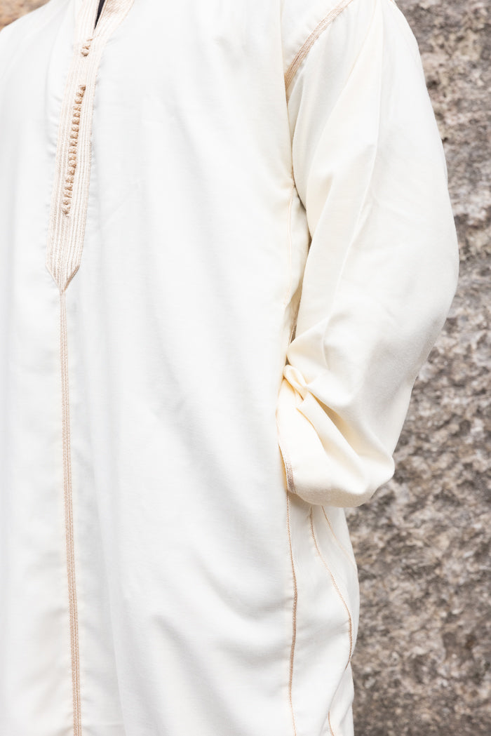 Moroccan Long Sleeve Winter Thobe - Off White