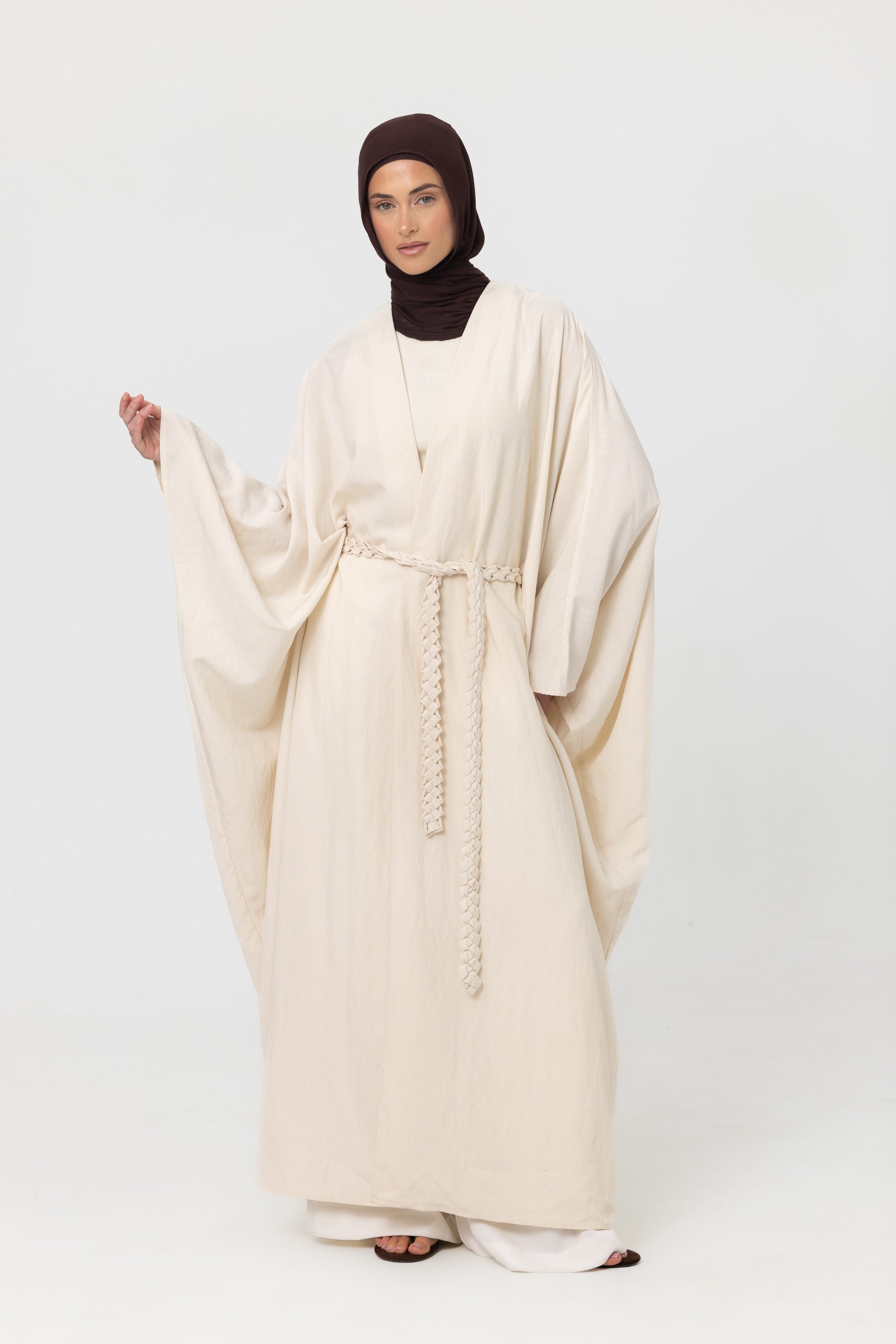 Noor Batwing Open Abaya - Pearl