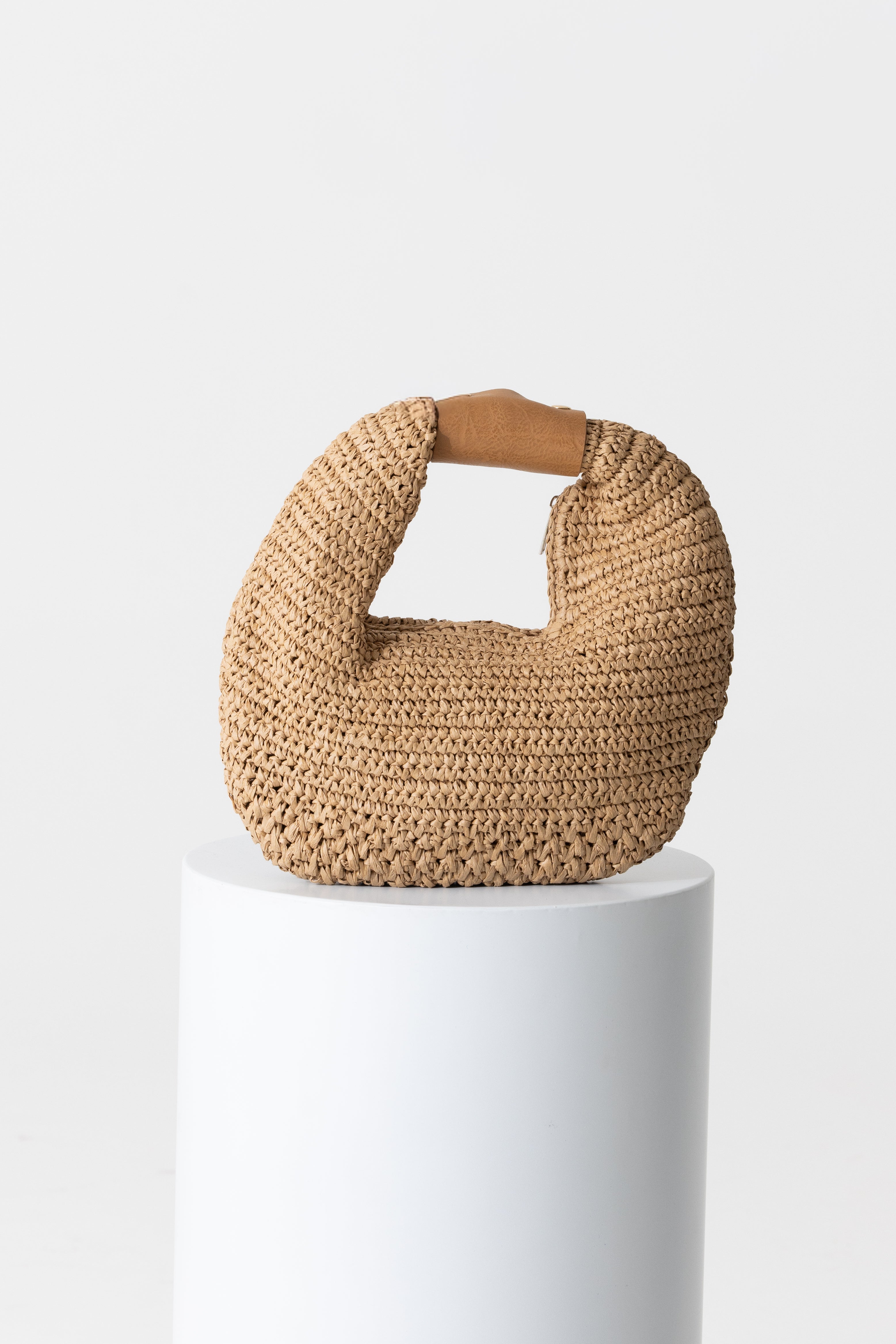 Woven Crescent Shoulder Bag - Brown