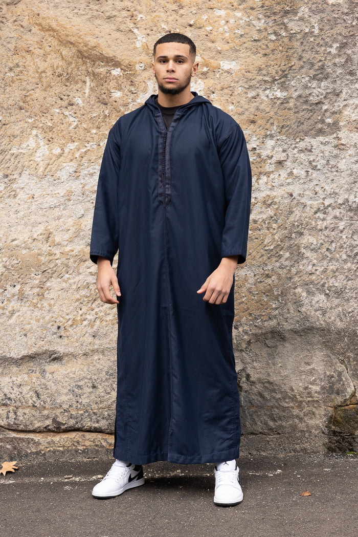 Moroccan Long Sleeve Winter Thobe - Navy