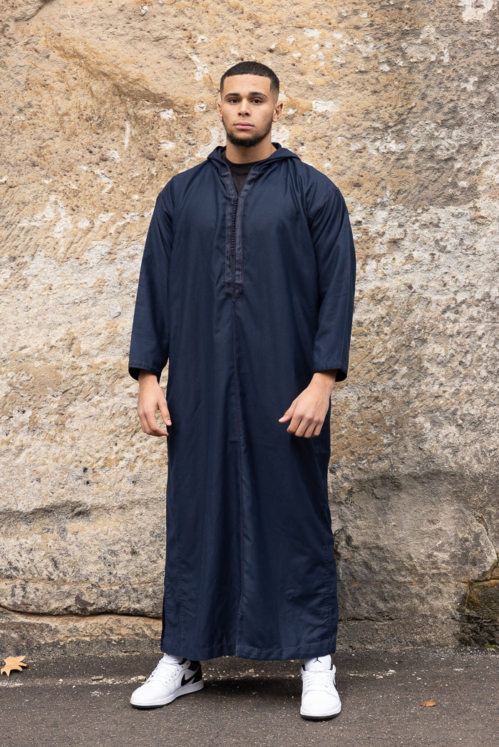 Moroccan Long Sleeve Winter Thobe - Navy