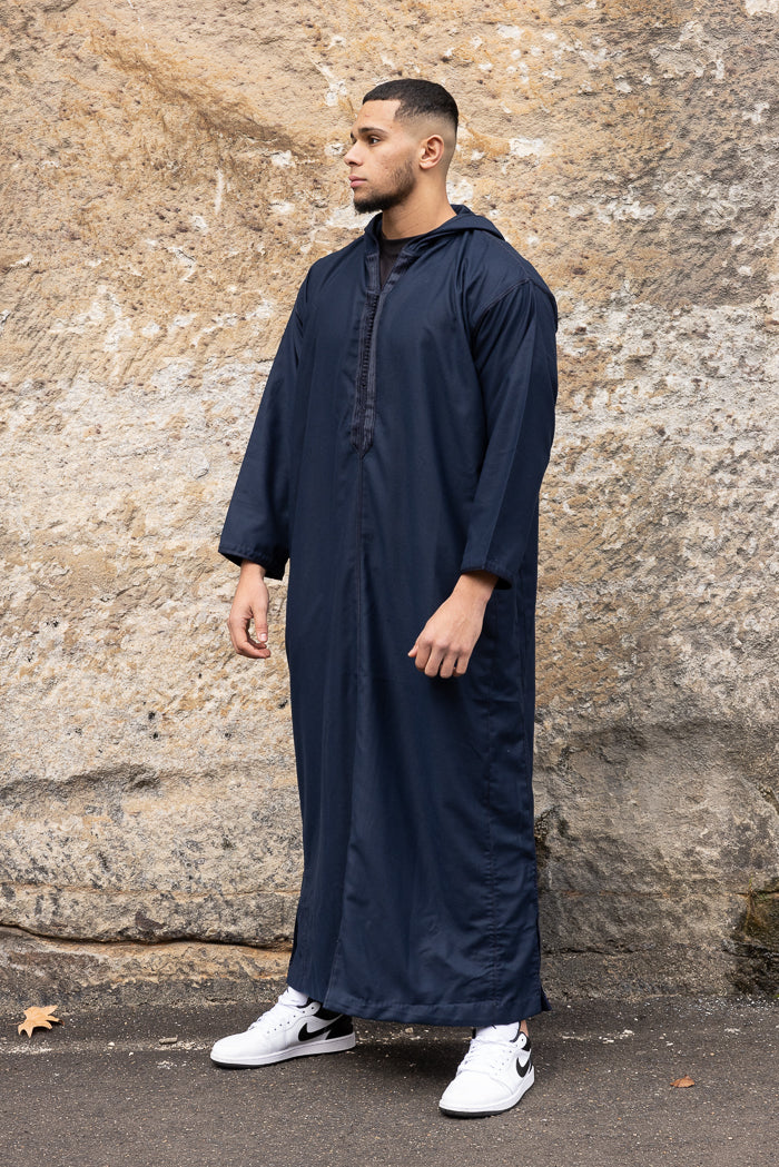 Moroccan Long Sleeve Winter Thobe - Navy