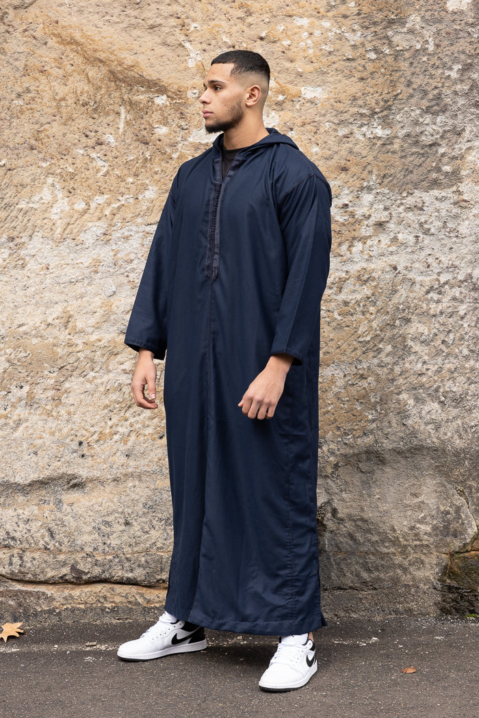 Moroccan Long Sleeve Winter Thobe - Navy