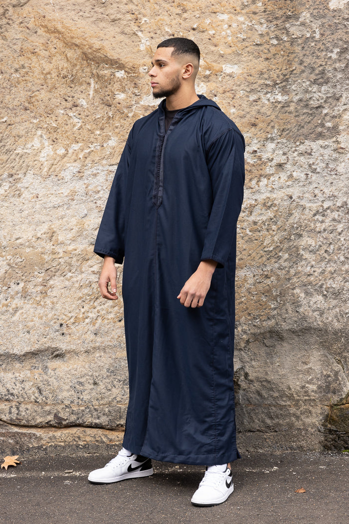 Moroccan Long Sleeve Winter Thobe - Navy