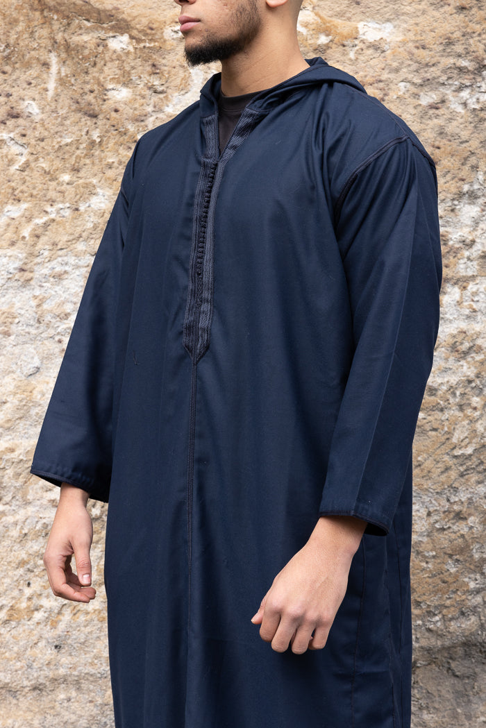 Moroccan Long Sleeve Winter Thobe - Navy