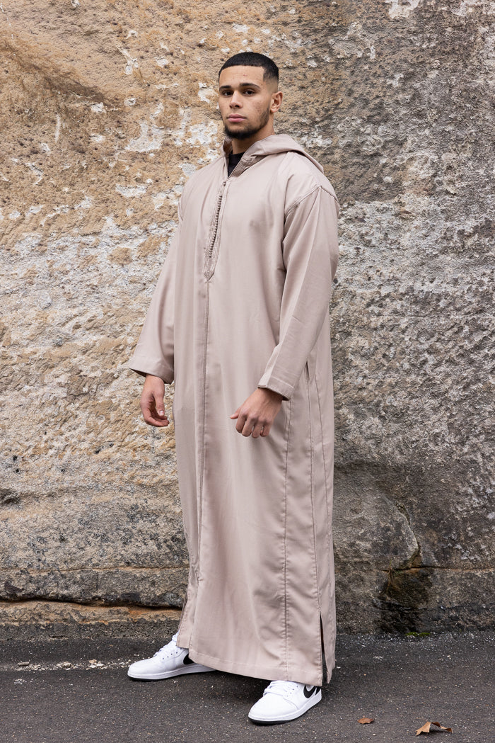 Moroccan Long Sleeve Winter Thobe - Beige