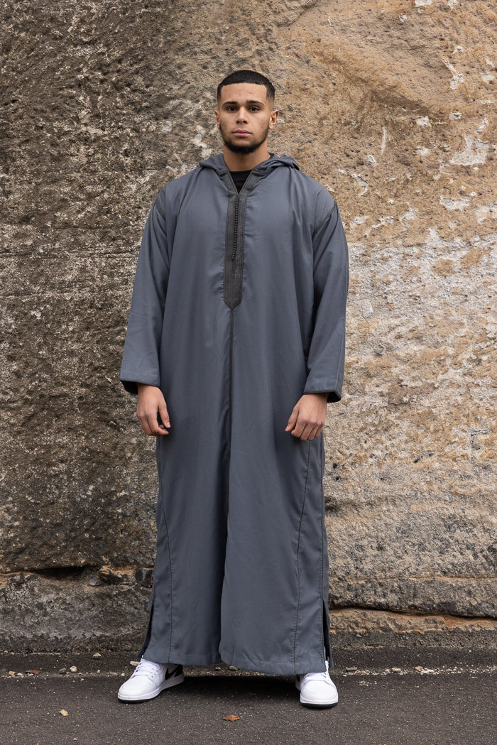 Moroccan Long Sleeve Winter Thobe - Steel