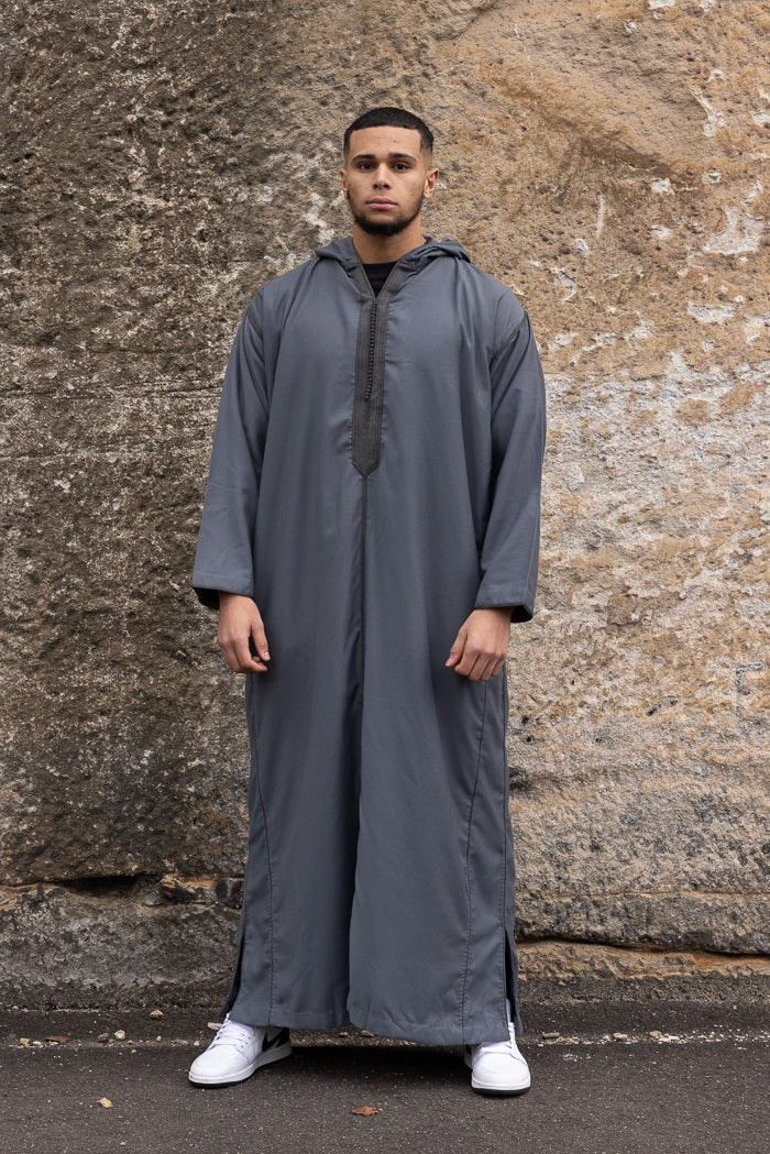 Moroccan Long Sleeve Winter Thobe - Steel