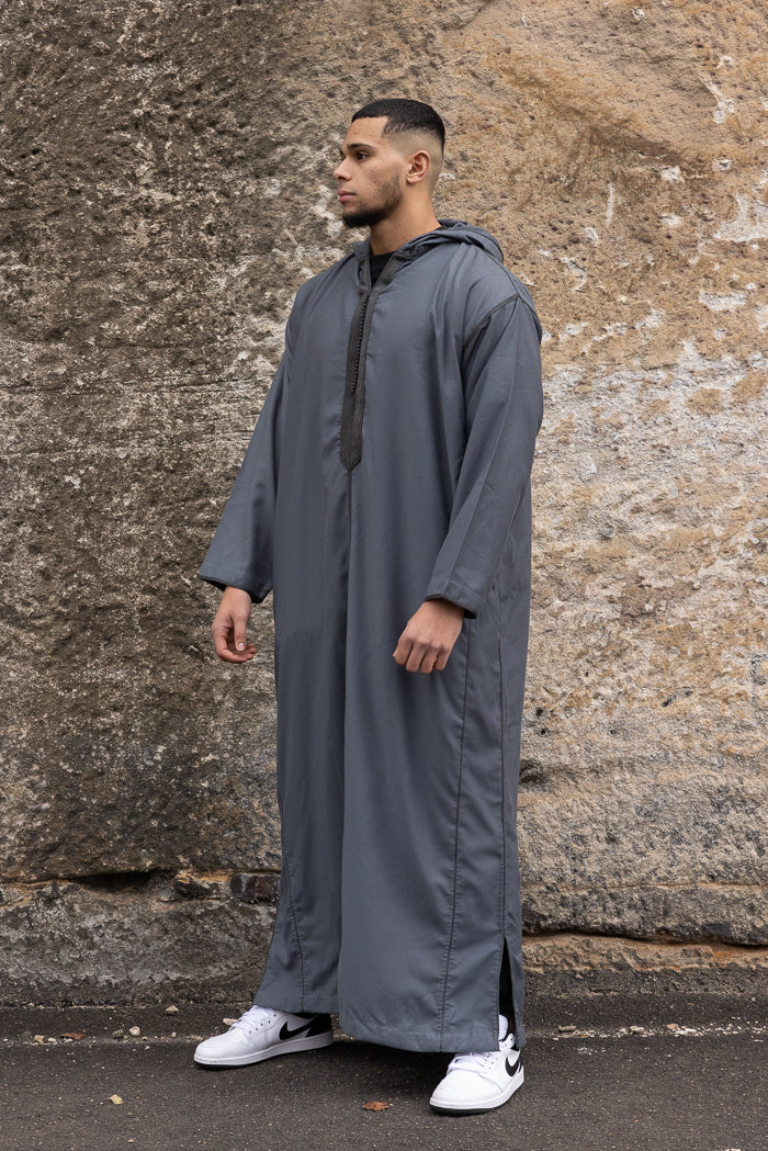 Moroccan Long Sleeve Winter Thobe - Steel