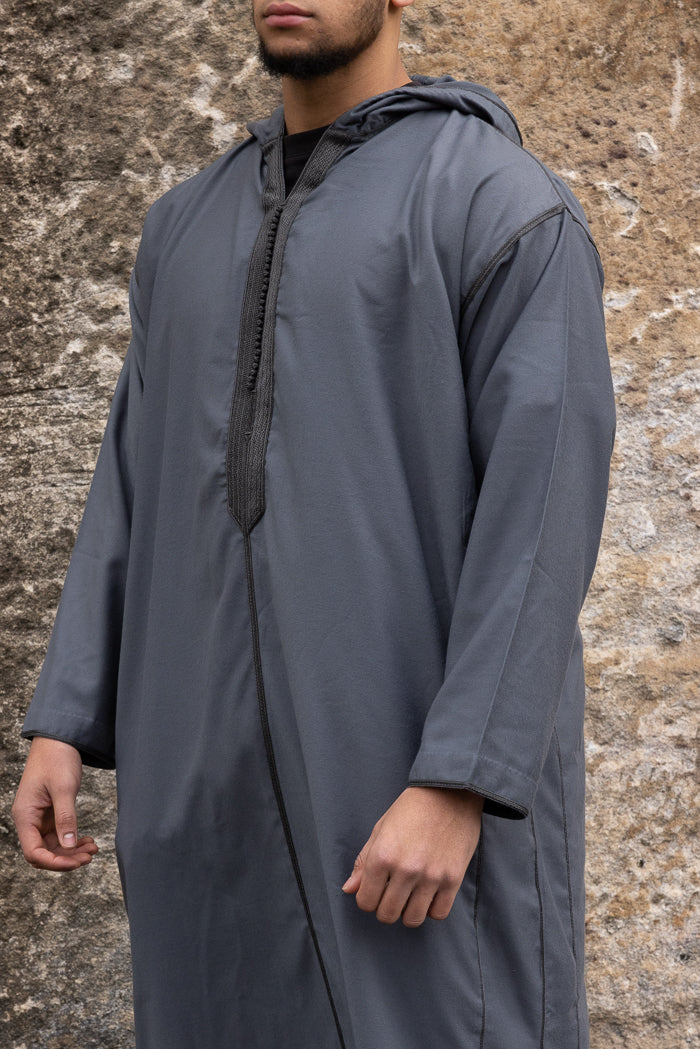 Moroccan Long Sleeve Winter Thobe - Steel