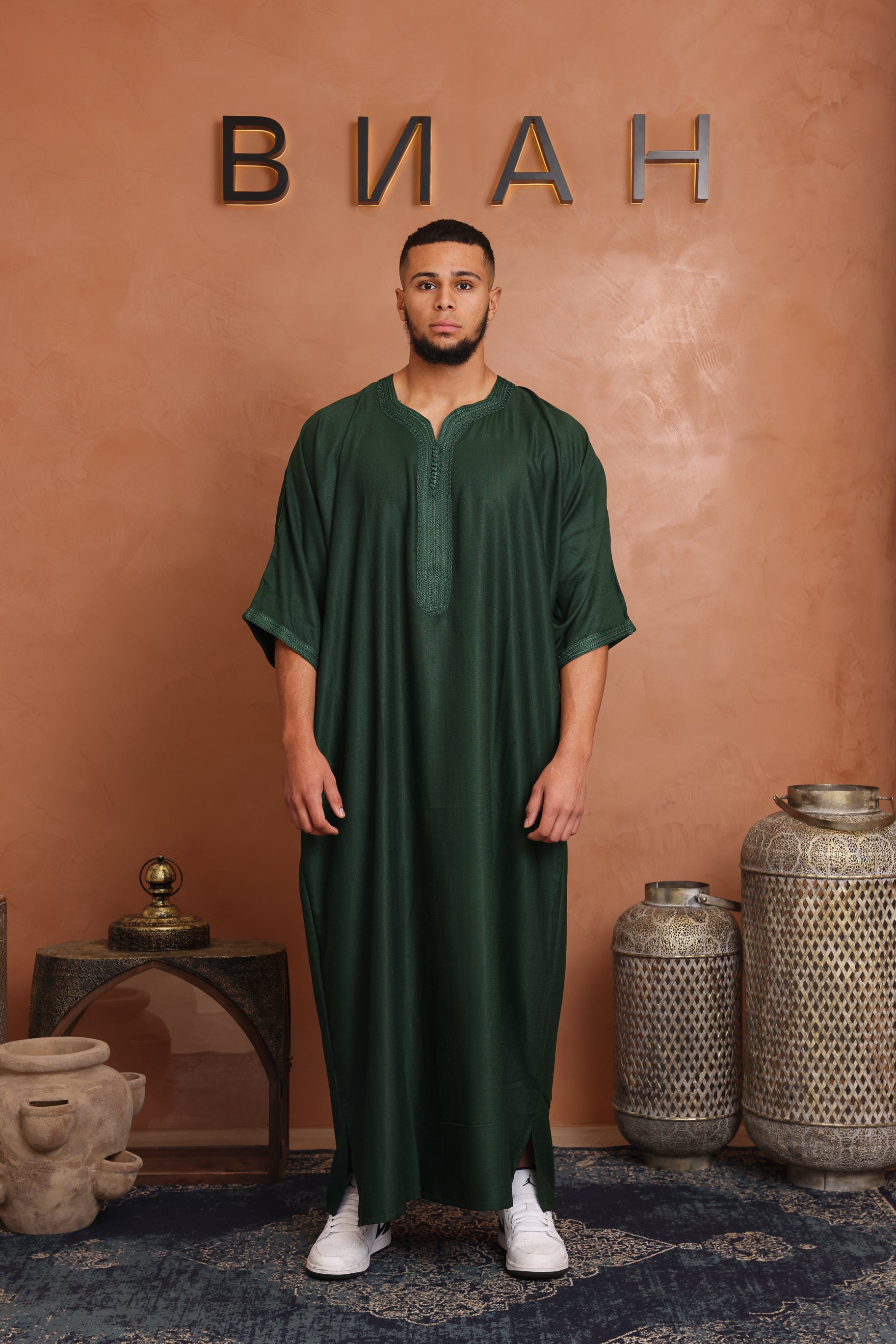 Linen Moroccan Thobe- Emerald