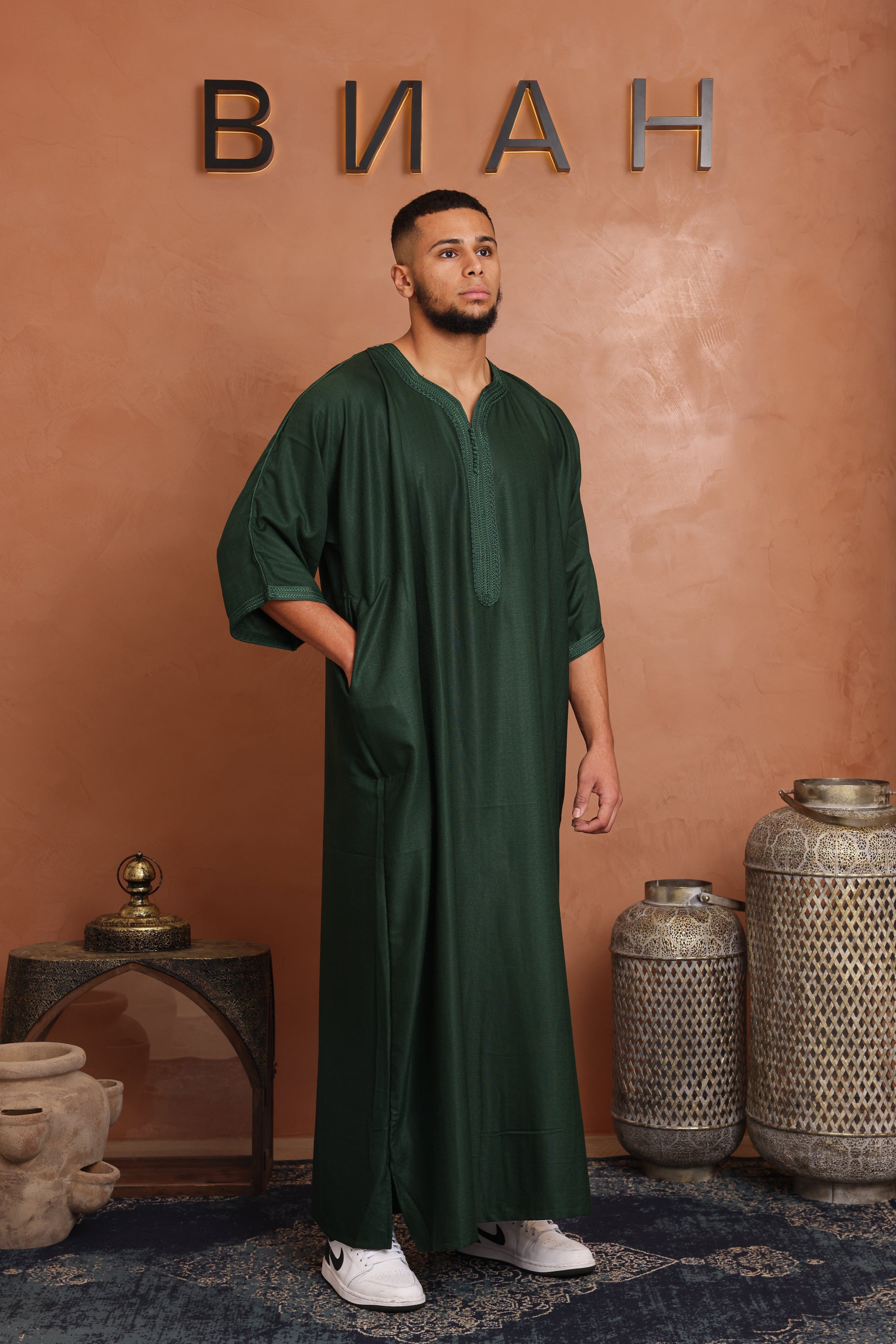 Linen Moroccan Thobe- Emerald