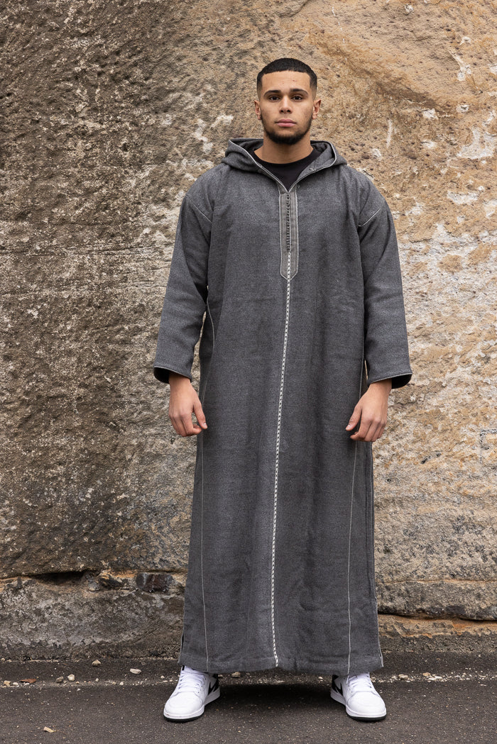 Moroccan Long Sleeve Winter Thobe - Grey