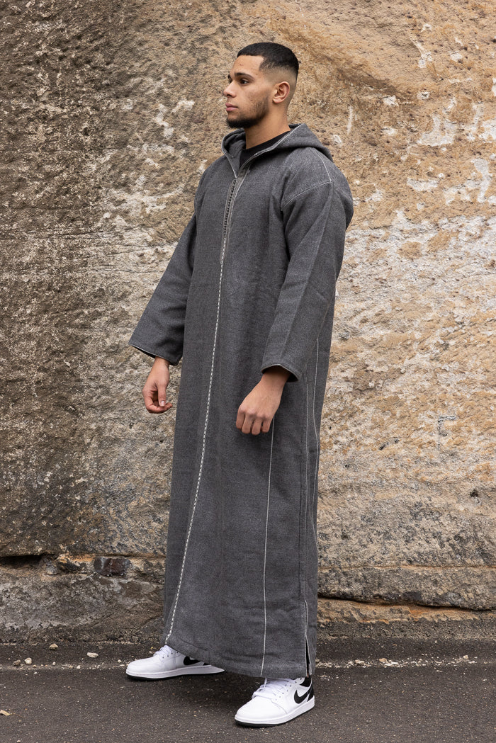 Moroccan Long Sleeve Winter Thobe - Grey